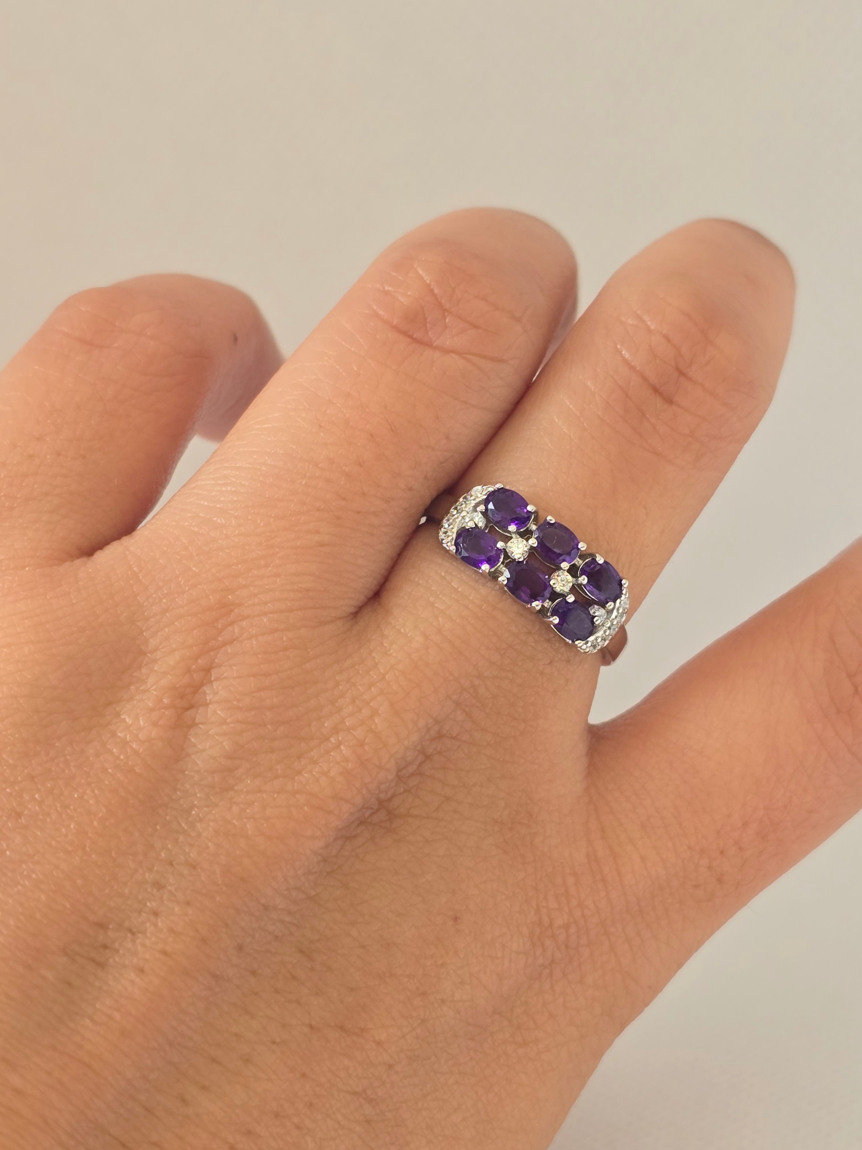 Double Row Amethyst & White Topaz S925 Silver Ring