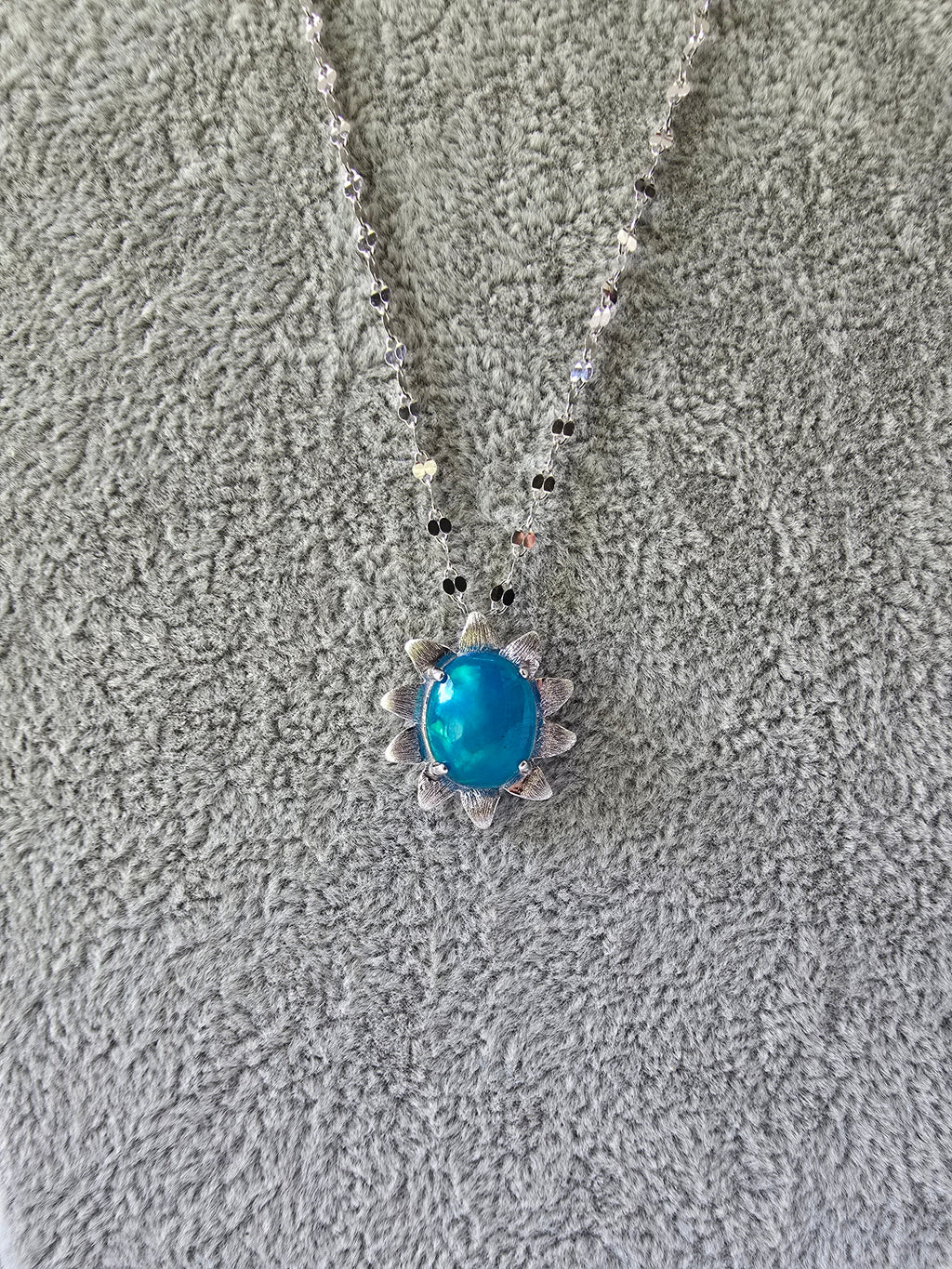 Blue Opal Sun Pendant Necklace – S925 Sterling Silver