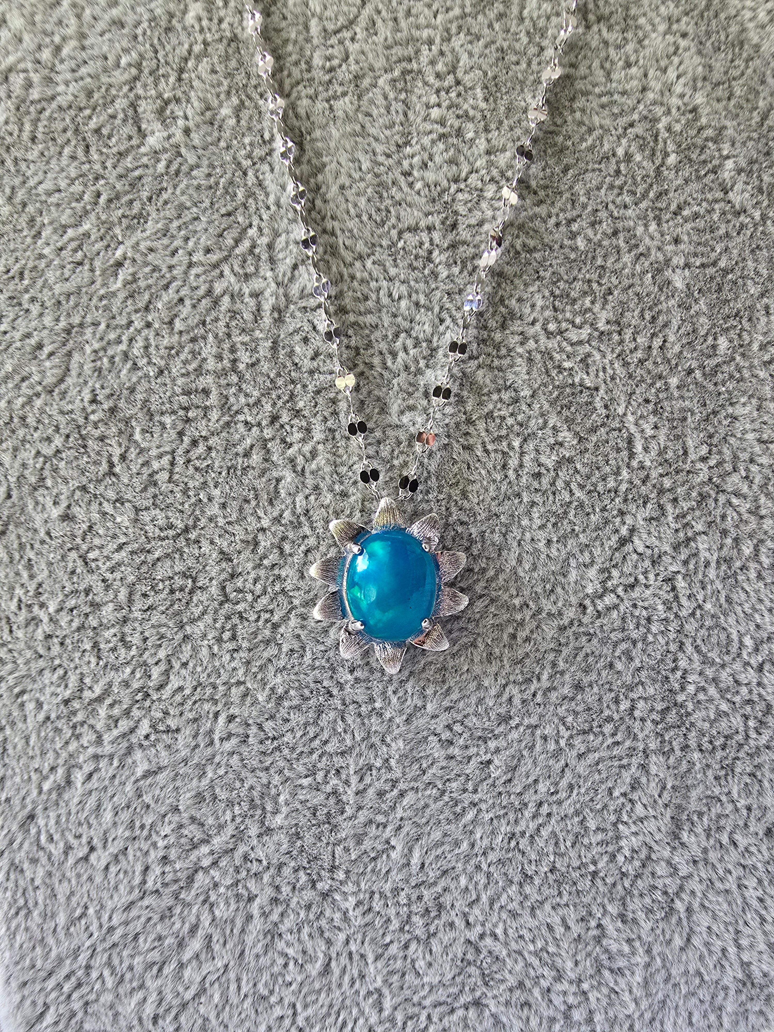 Blue Opal Sun Pendant Necklace – S925 Sterling Silver