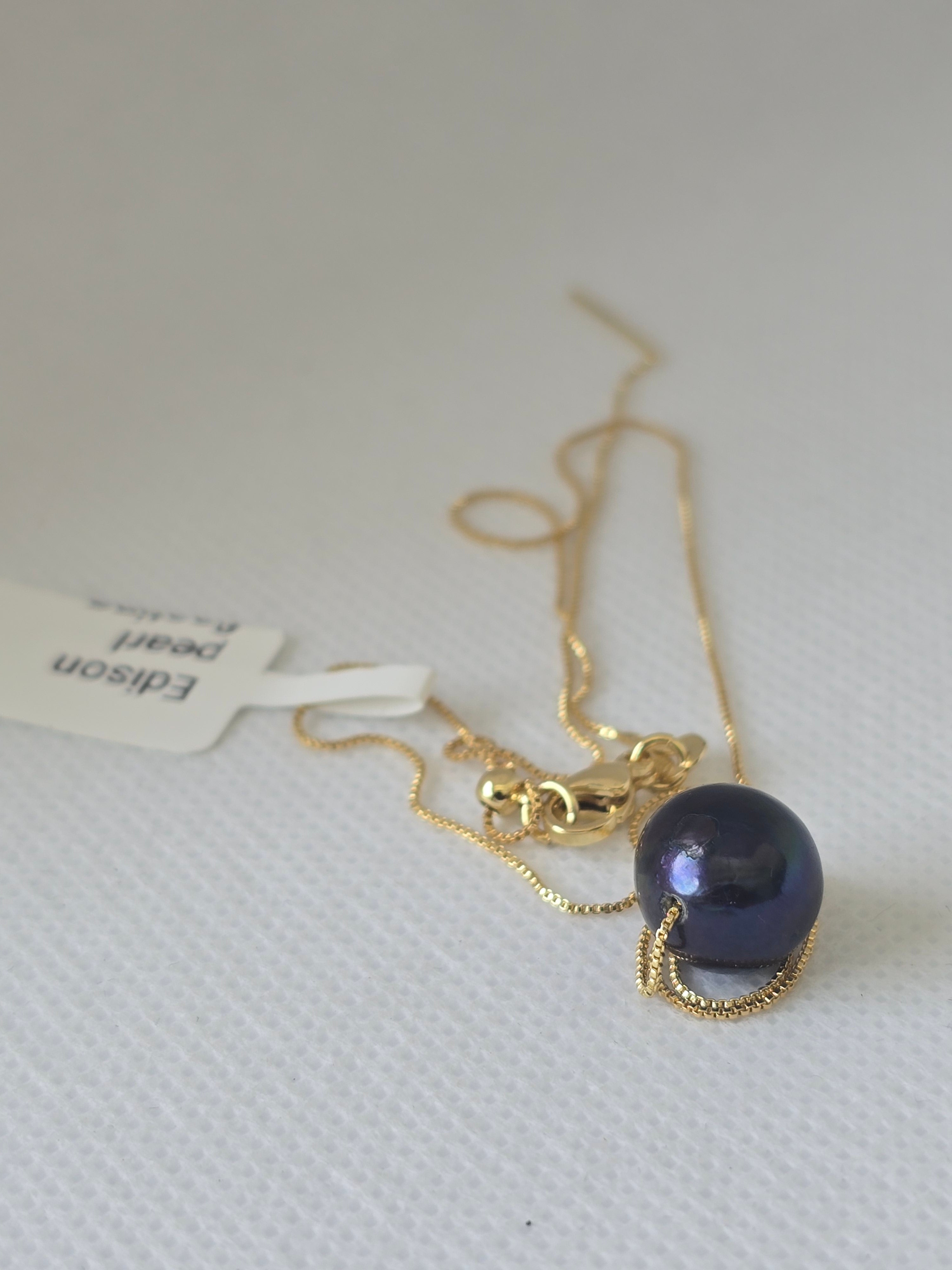 Dark Edison Pearl Floating Necklace | S925 Bolo Box Chain