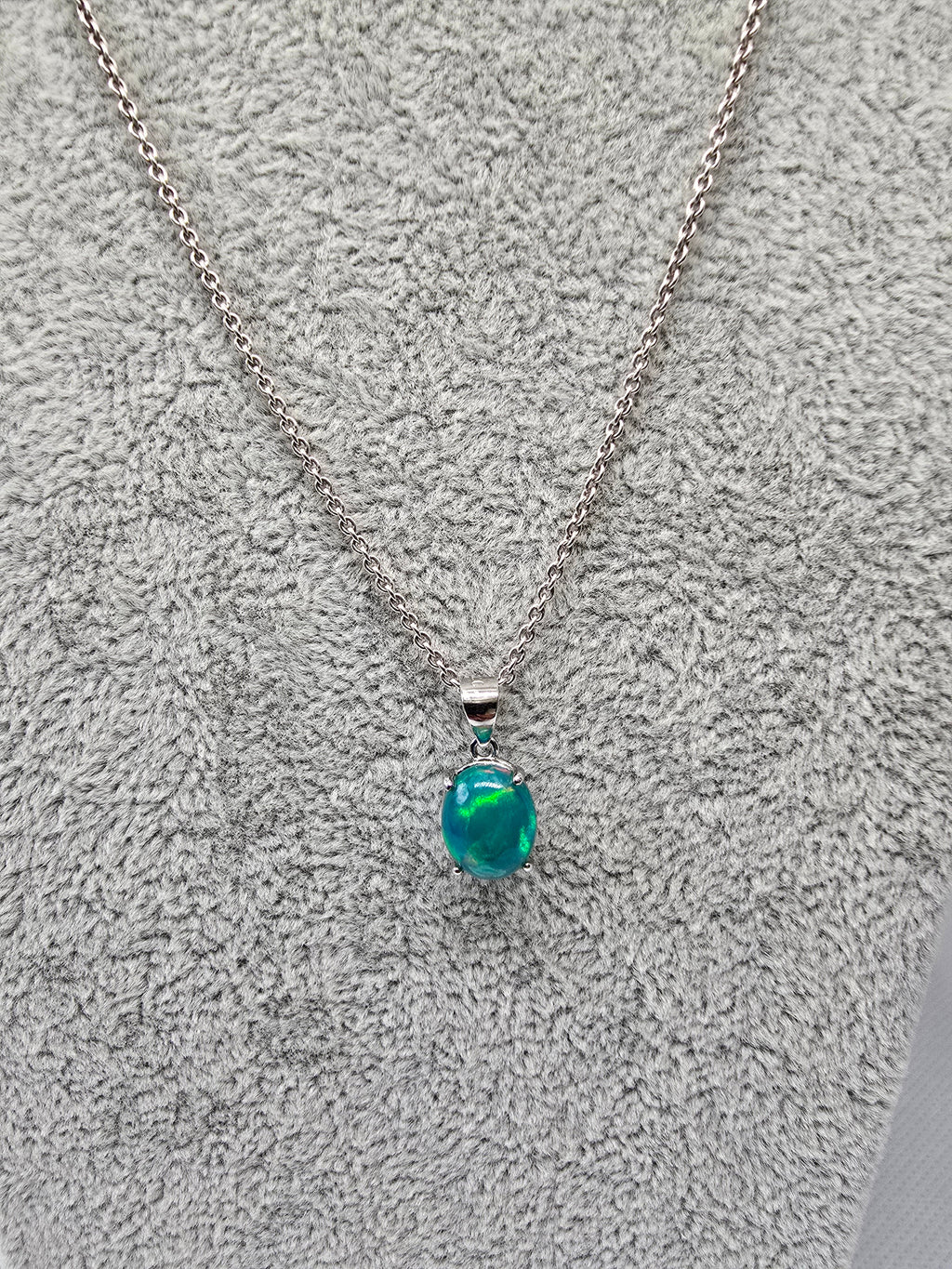 Natural Green Blue Opal Pendant — S925 Sterling Silver