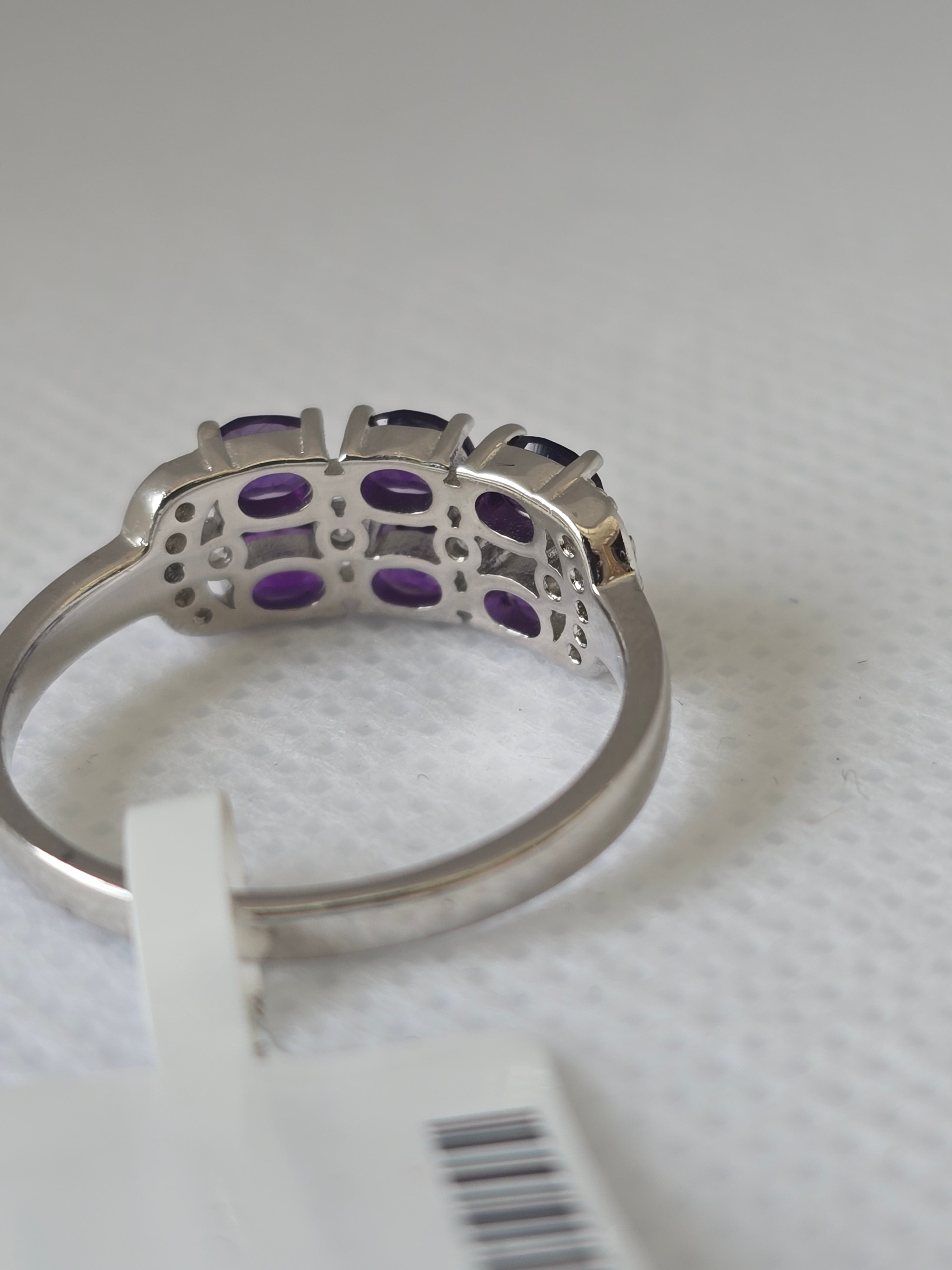 Double Row Amethyst & White Topaz S925 Silver Ring
