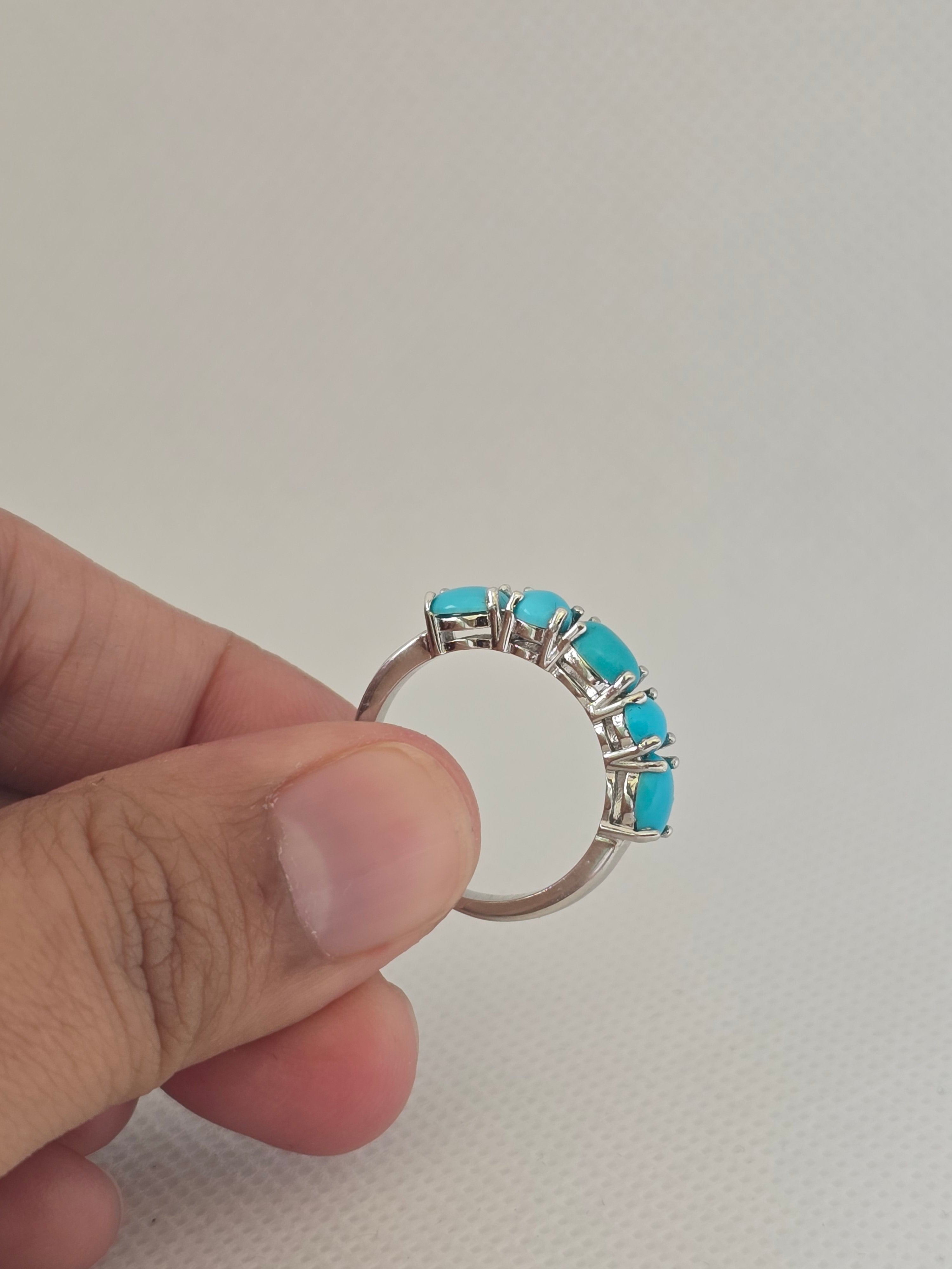 Turquoise Five-Stone Ring – S925 Sterling Silver
