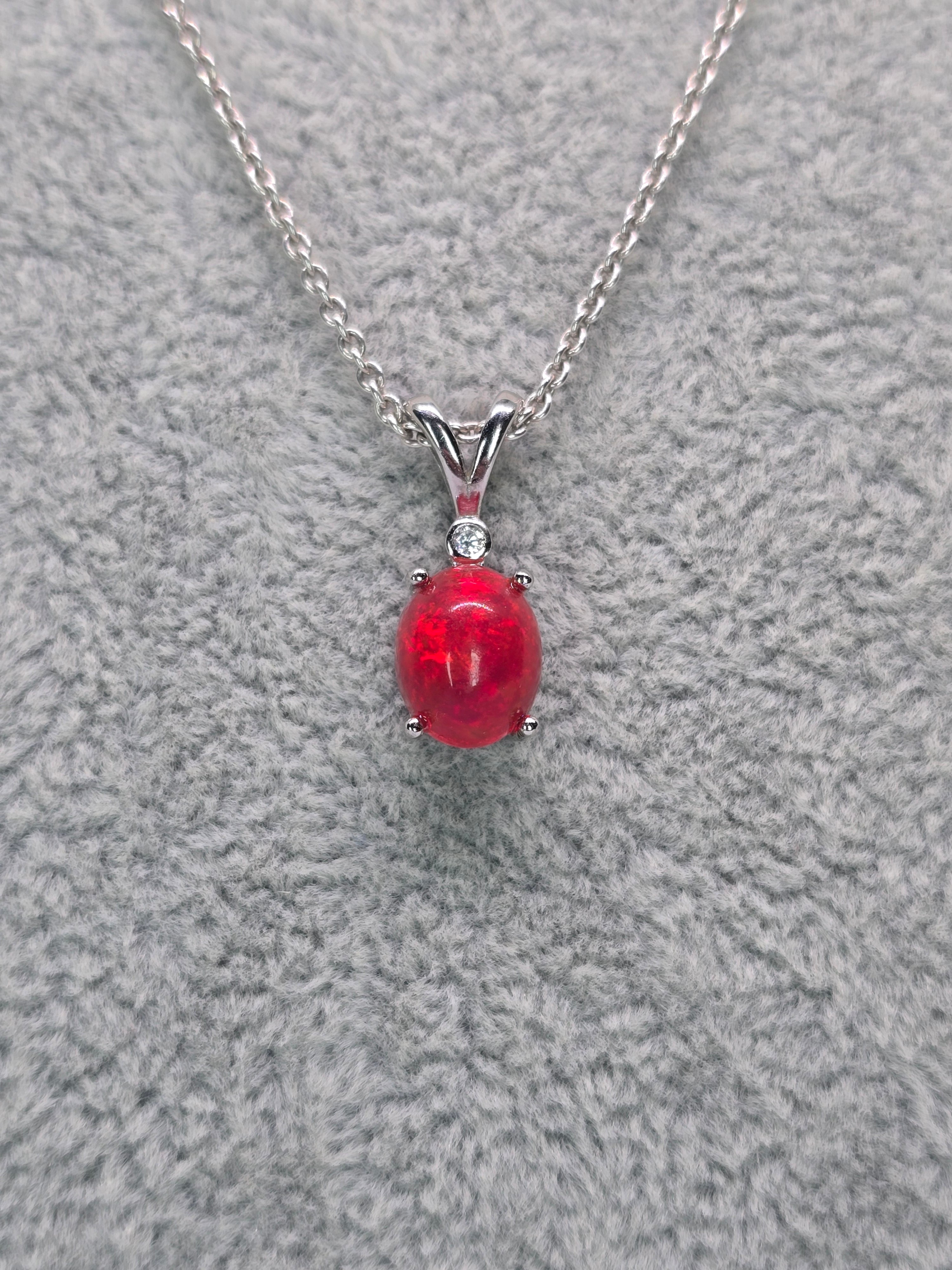 Natural Red Opal Pendant — S925 Sterling Silver