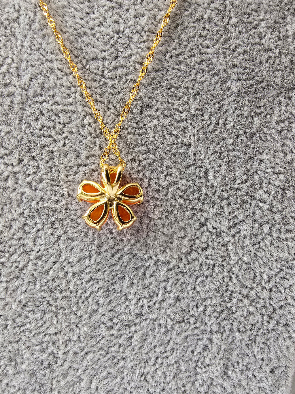 Natural Orange Opal Flower Pendant — S925 Yellow Gold