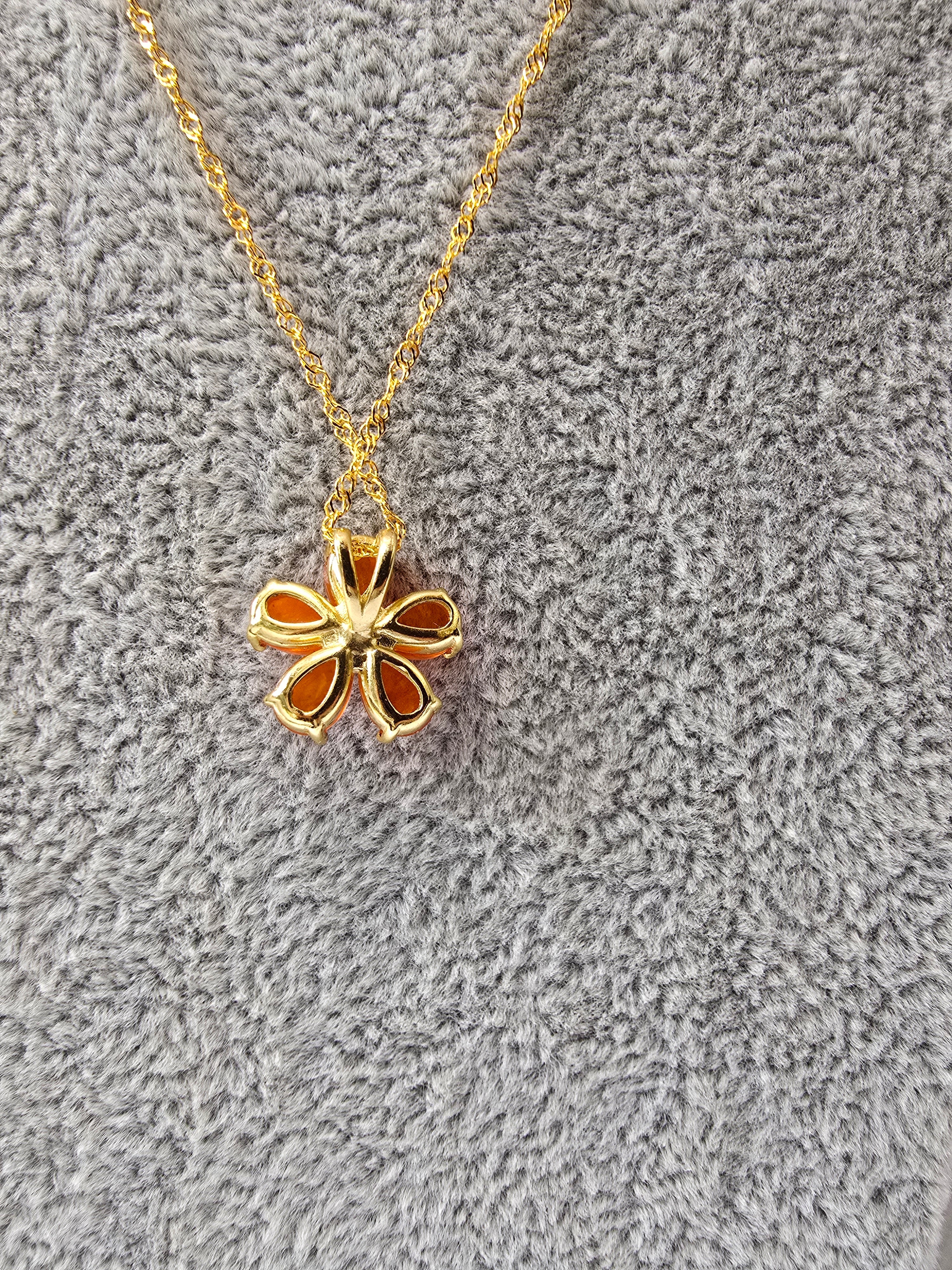 Natural Orange Opal Flower Pendant — S925 Yellow Gold