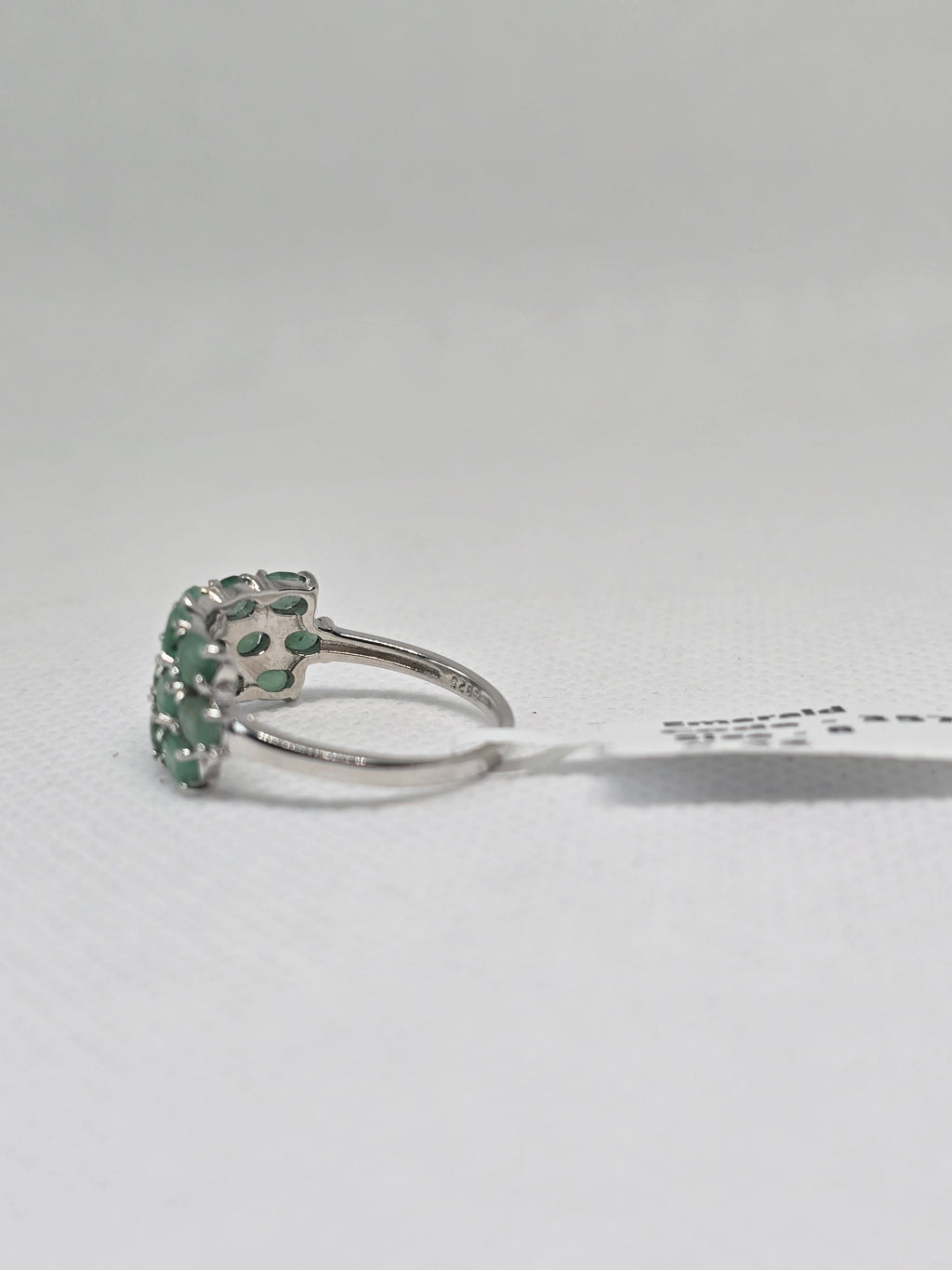 Triple Row Emerald Cabochon Sterling Silver Band Ring