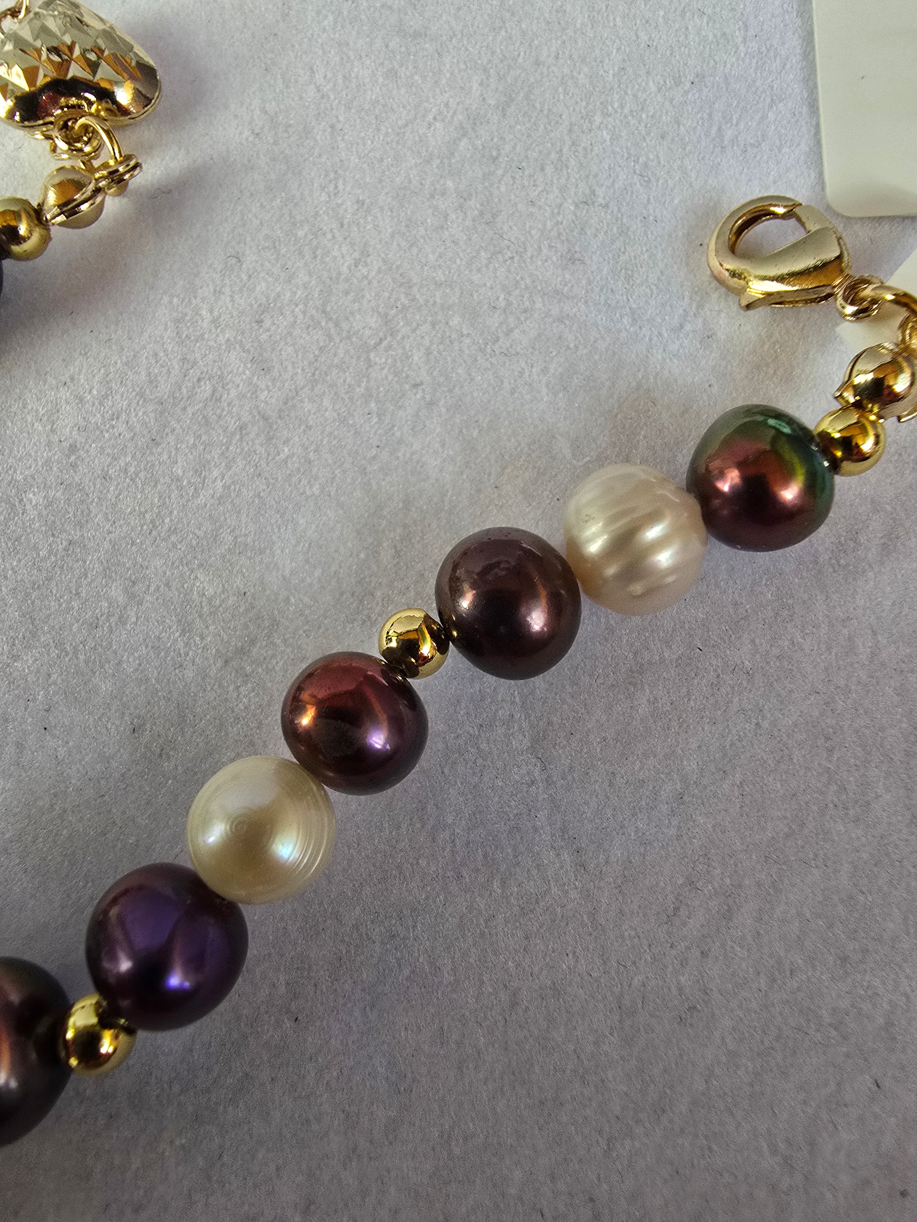 Real Purple & White Baroque Freshwater Pearl Bracelet  | 7–9 Inch