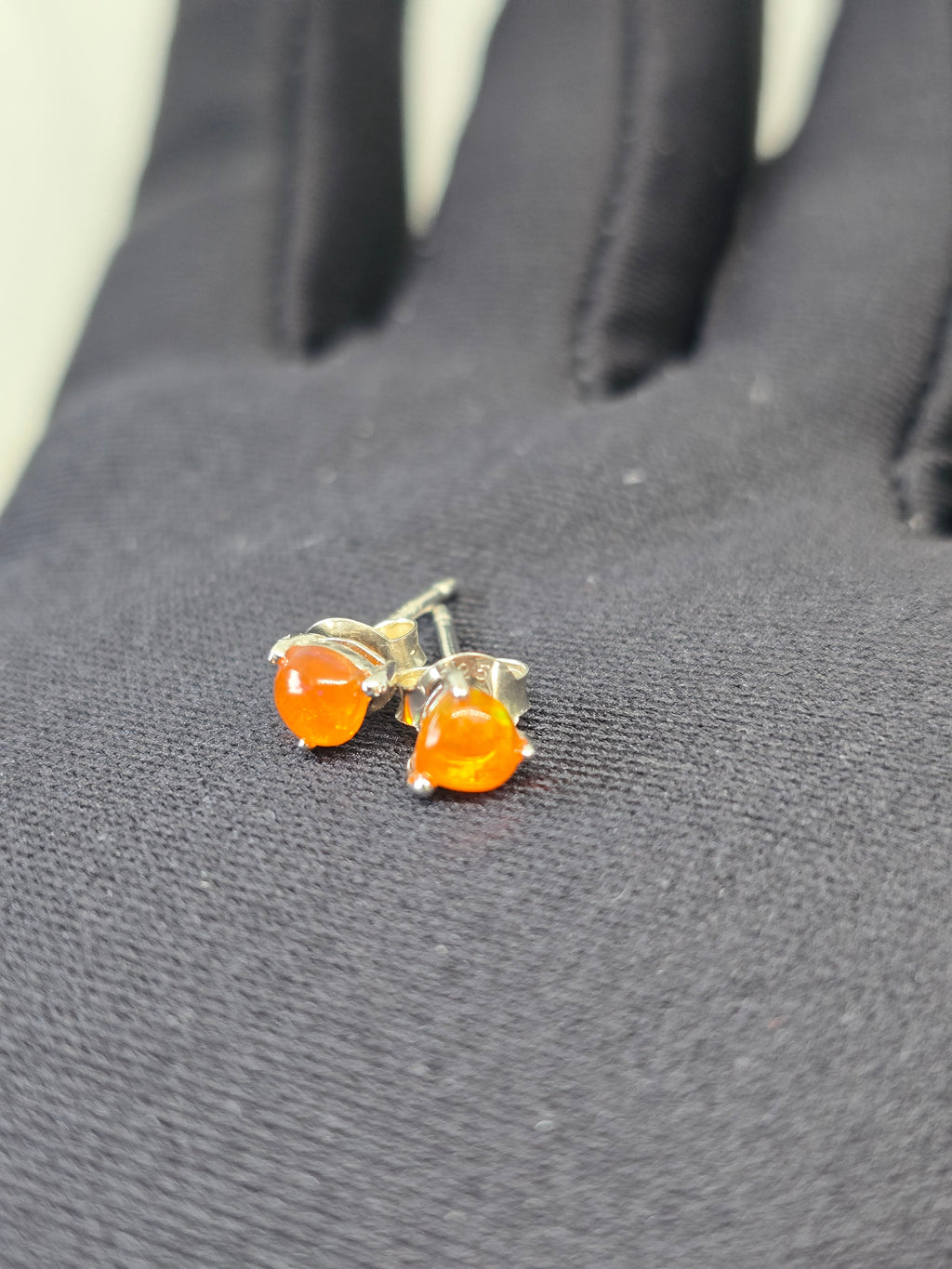 Orange Opal Stud Earrings – S925 Sterling Silver