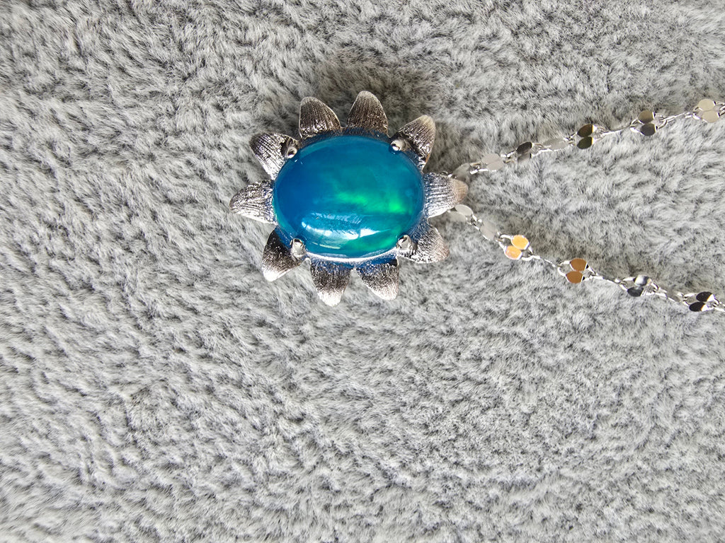 Blue Opal Sun Pendant Necklace – S925 Sterling Silver