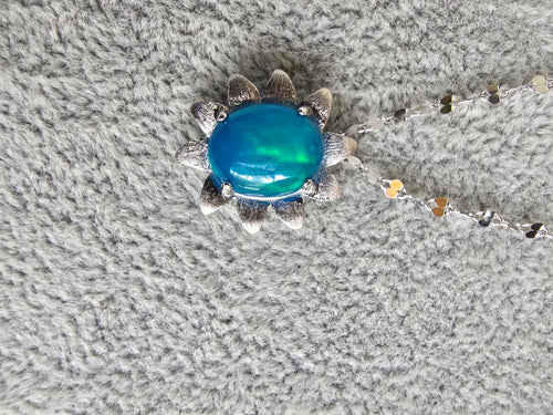 Blue Opal Sun Pendant Necklace – S925 Sterling Silver