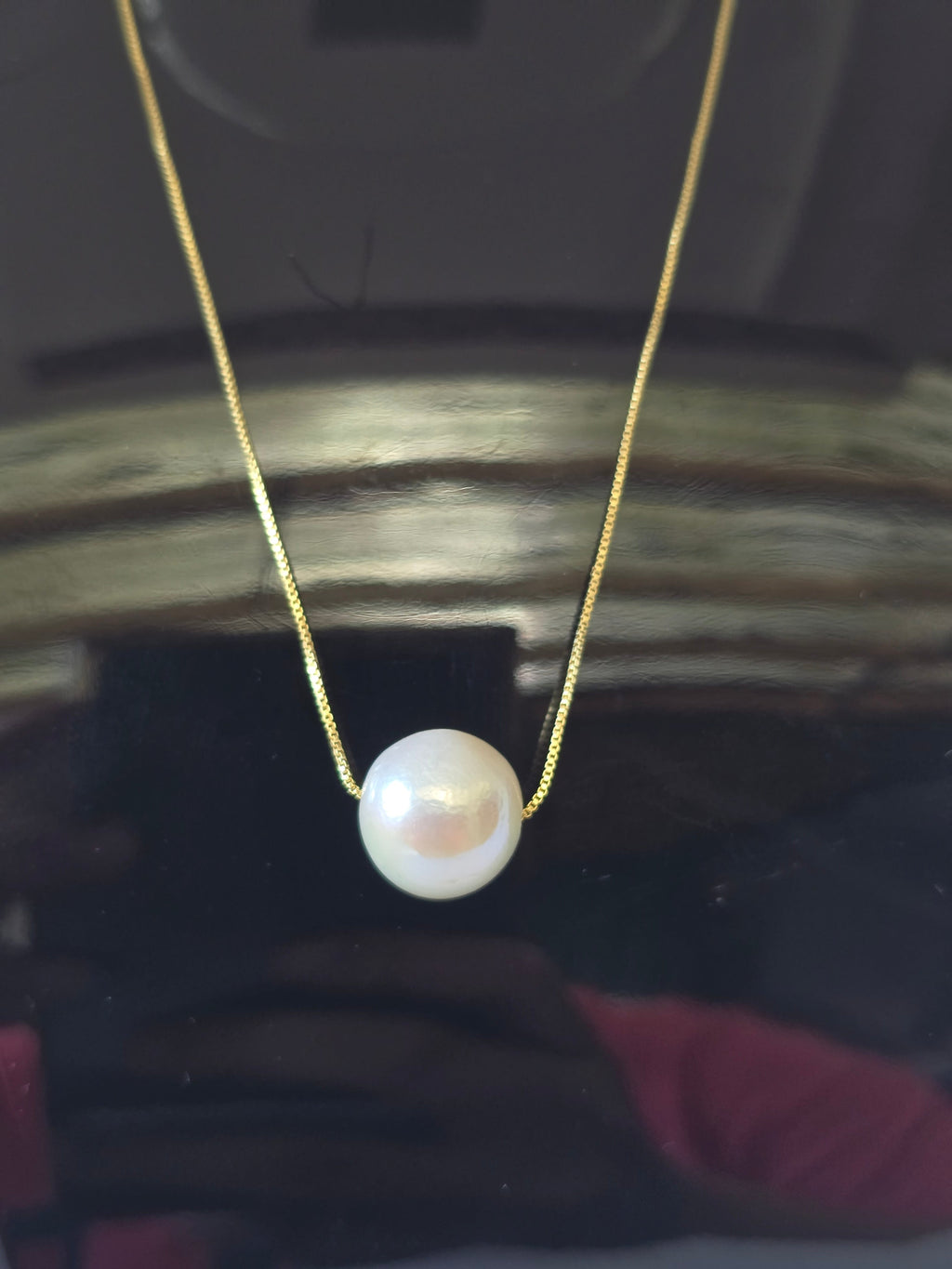 White Edison Pearl Floating Necklace | Adjustable S925 Bolo Box Chain