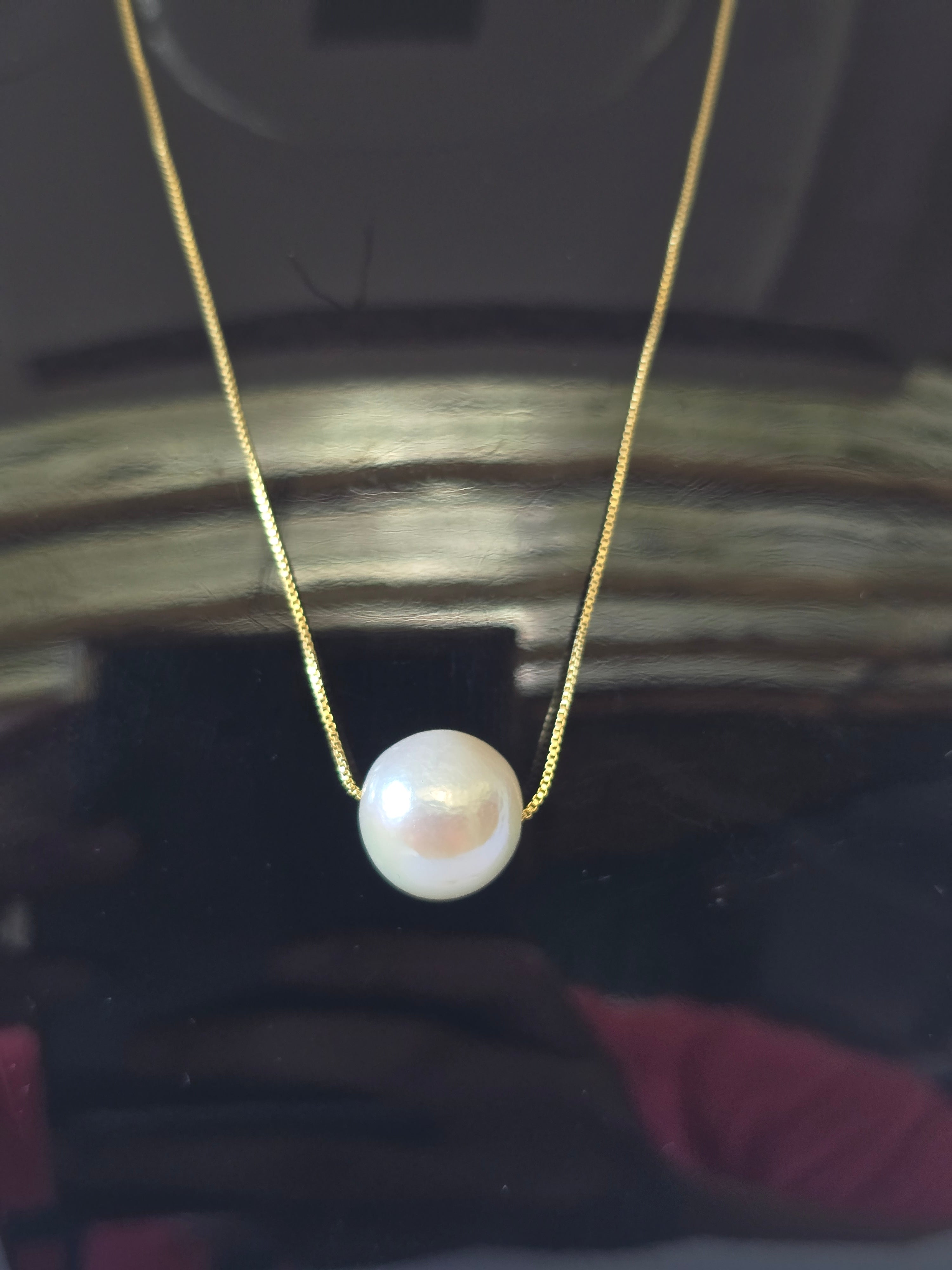 White Edison Pearl Floating Necklace | Adjustable S925 Bolo Box Chain