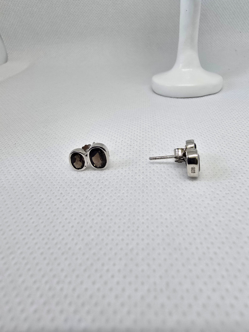 Smoky Quartz Double Oval Stud Earrings in S925 Silver