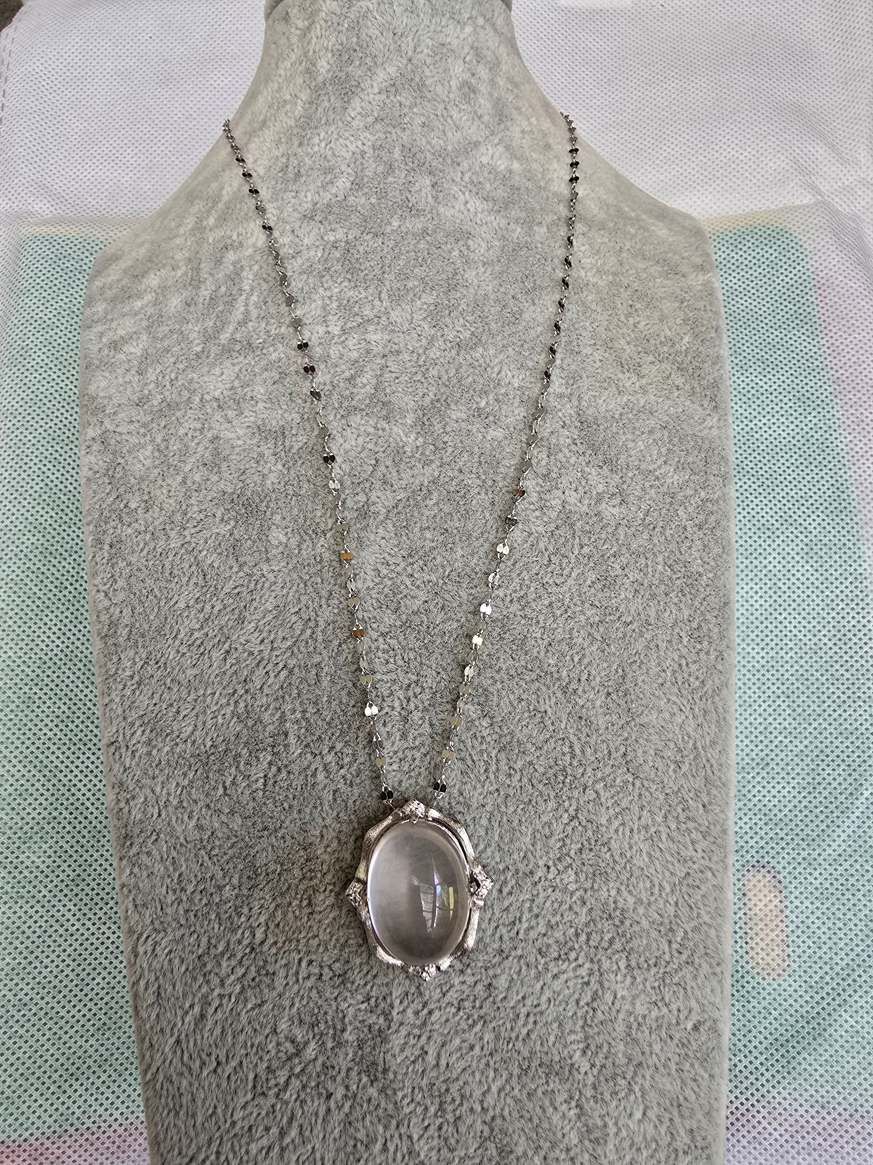 Rose Quartz Oval Cabochon Pendant Necklace | 925 Silver | 18 Inch Chain