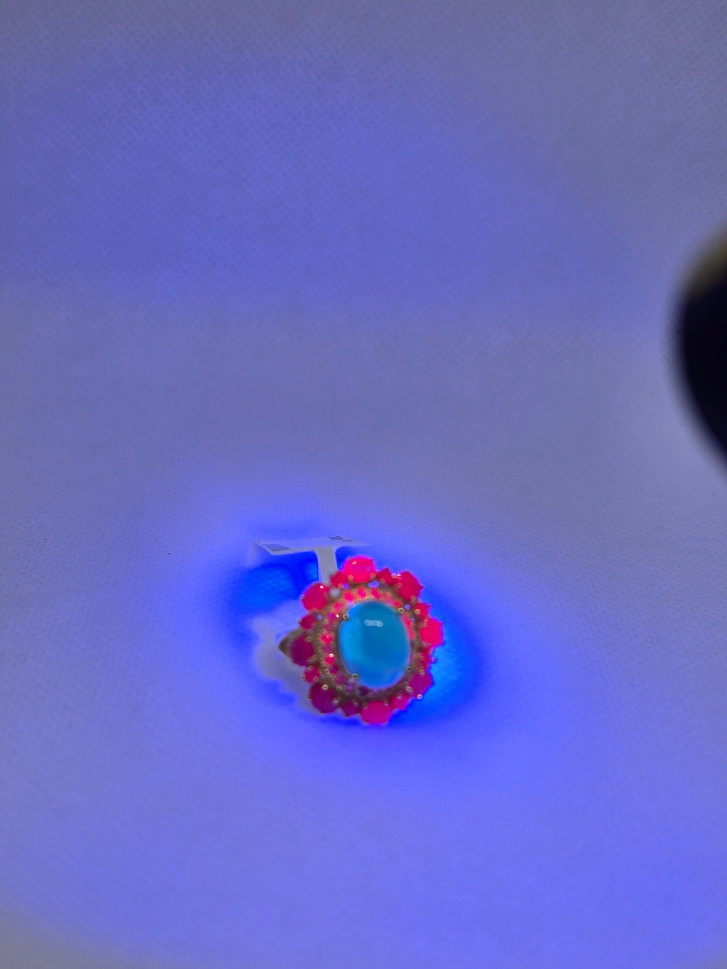 Blue Opal & Ruby Halo Ring – S925 Yellow Gold Plated