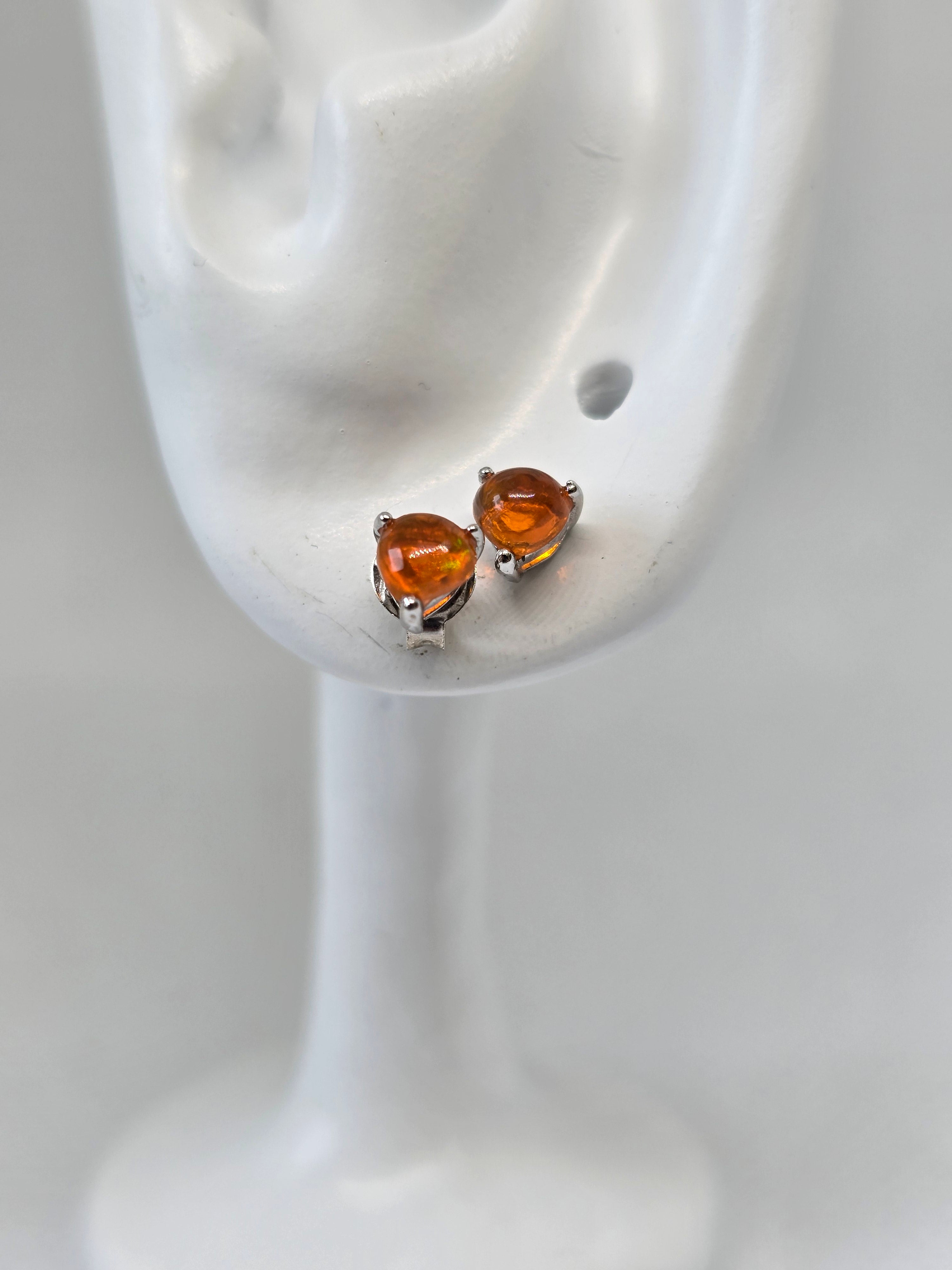 Orange Opal Stud Earrings – S925 Sterling Silver