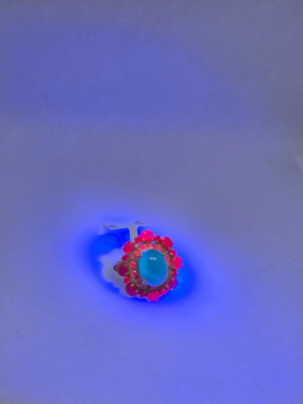 Blue Opal & Ruby Halo Ring – S925 Yellow Gold Plated