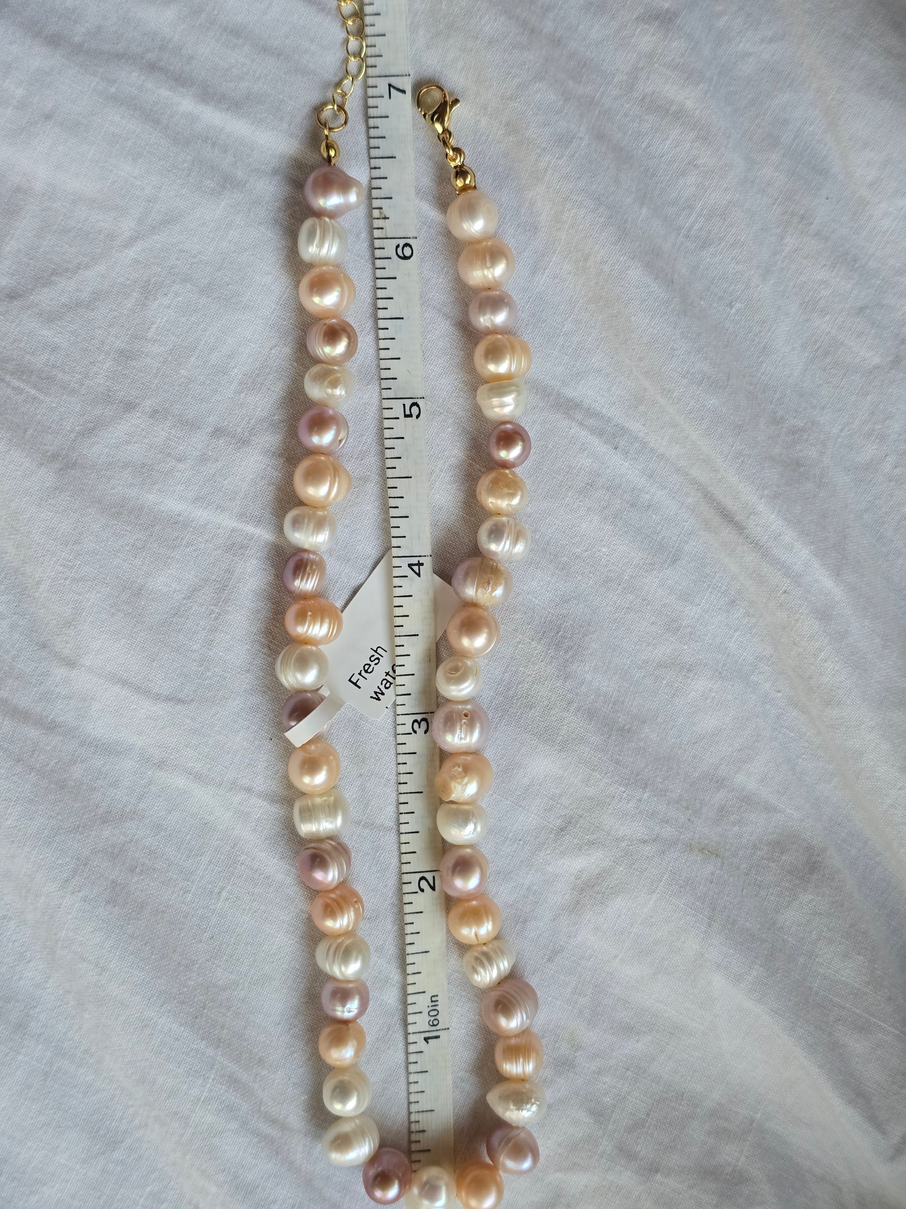 Baroque Freshwater Pearl Choker Necklace — Peach, Pink & Lavender