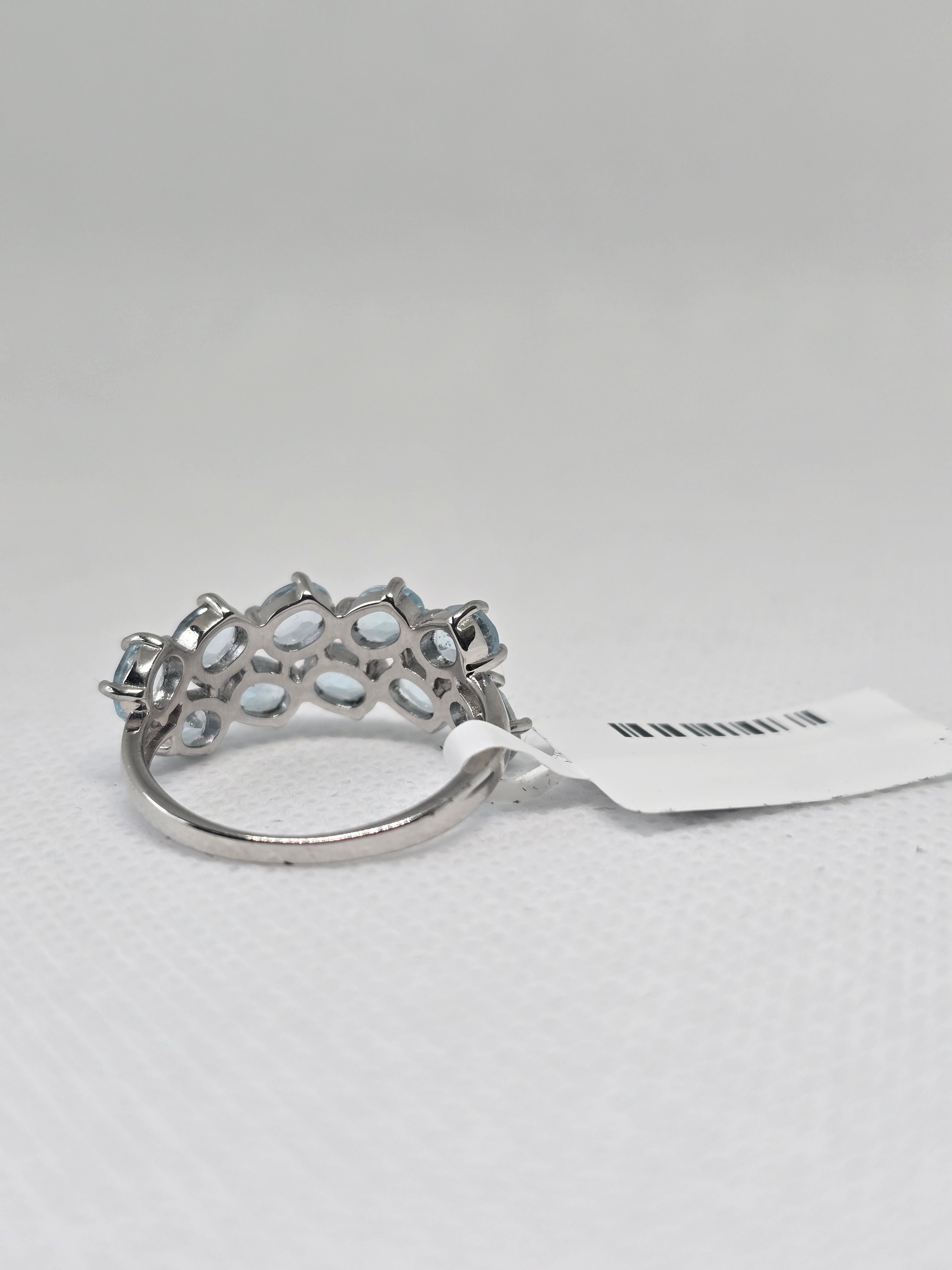 Blue Topaz Double Row Cluster Ring – S925 Sterling Silver