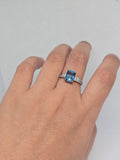 London Blue Topaz Cushion Cut Ring with White Topaz Pavé in S925 Silver
