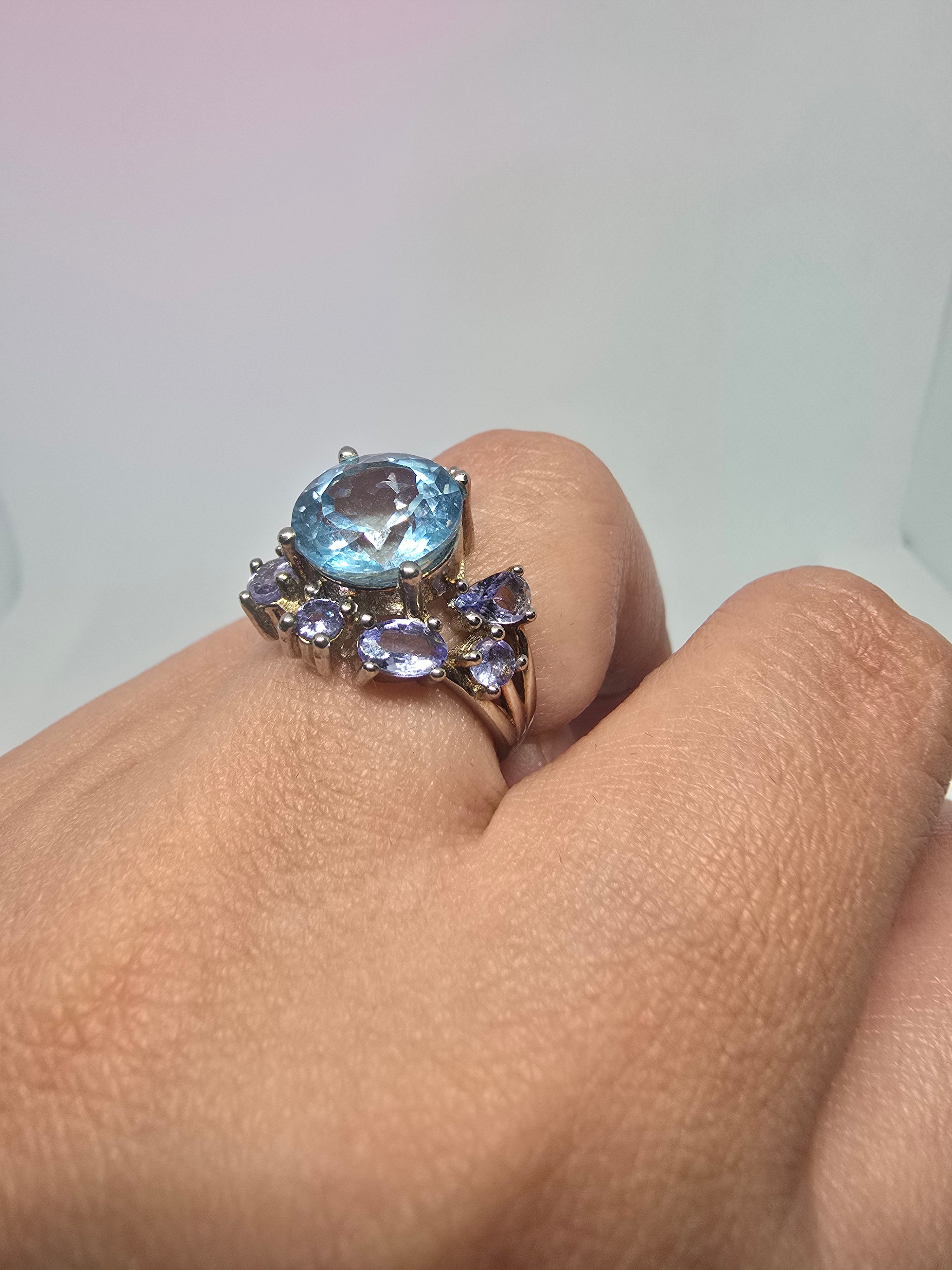 Natural Blue Topaz & Tanzanite Ring – S925 Silver
