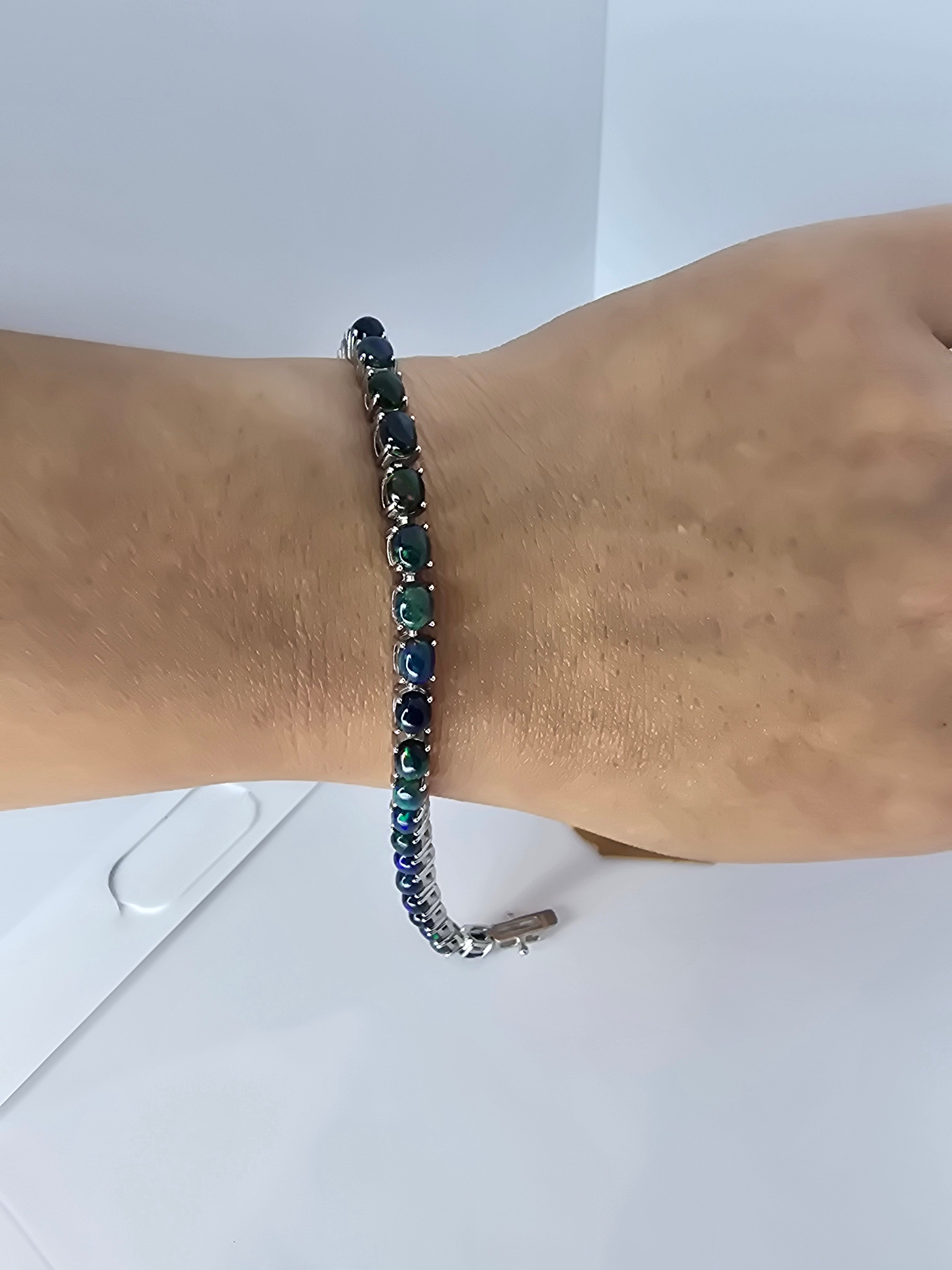 Black Opal Tennis Bracelet | 925 Sterling Silver | 7 Inches
