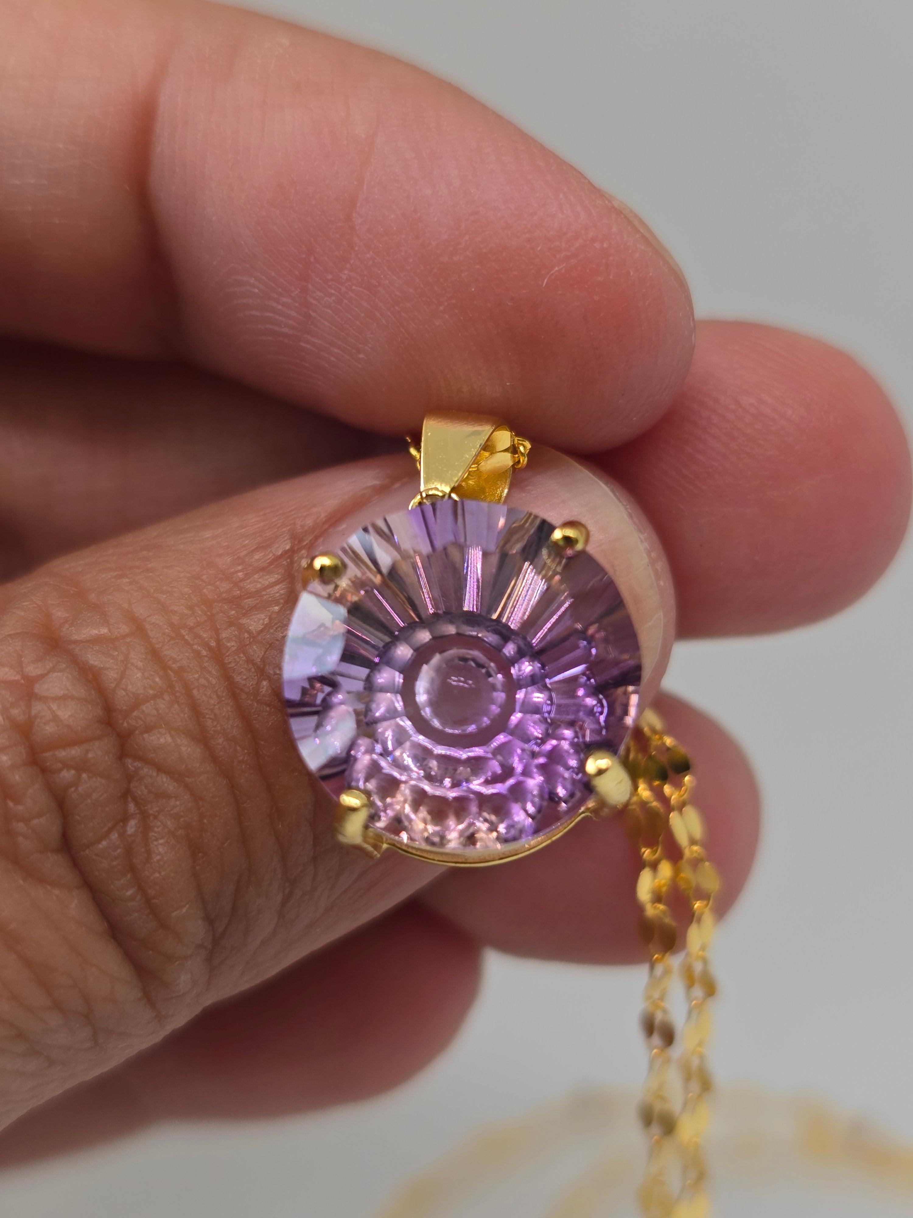 Ametrine Pendant Necklace | S925 Yellow Gold Plated | 18 Inch