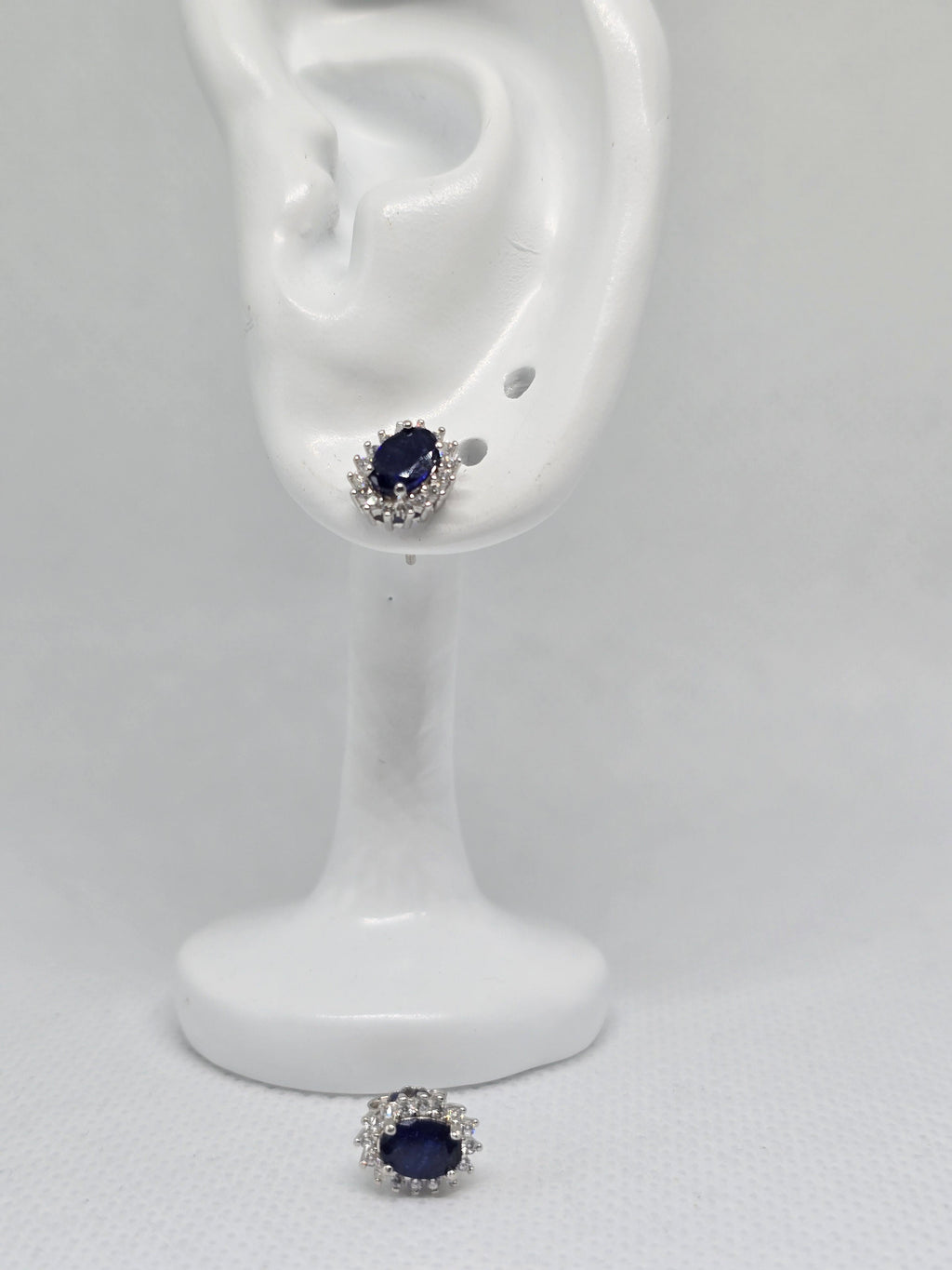 Natural Blue Sapphire Halo Stud Earrings – S925 Sterling Silver