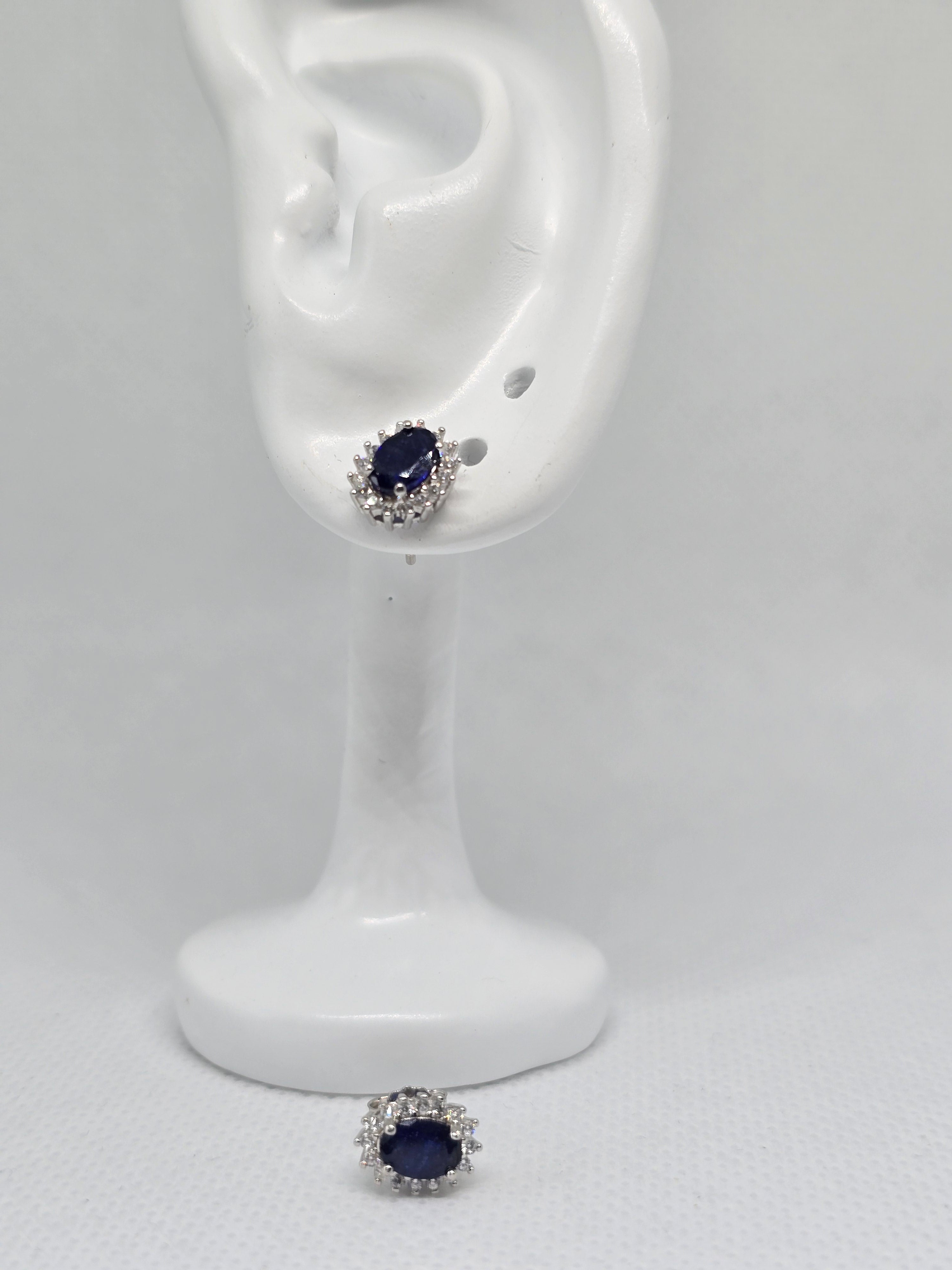 Natural Blue Sapphire Halo Stud Earrings – S925 Sterling Silver