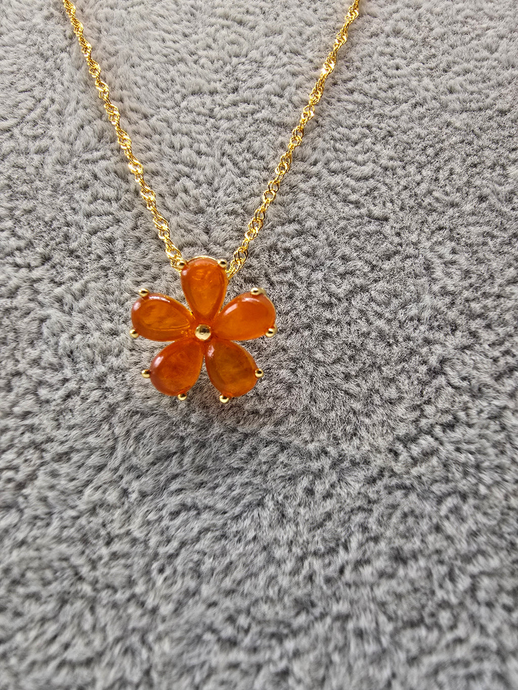 Natural Orange Opal Flower Pendant — S925 Yellow Gold