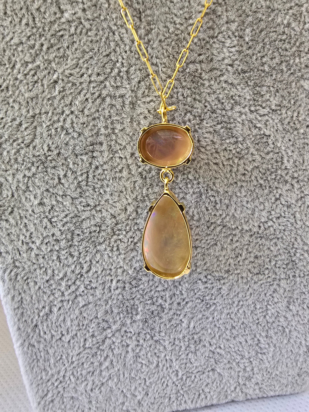 Ethiopian Opal Double Drop Necklace | S925 Yellow Gold Setting