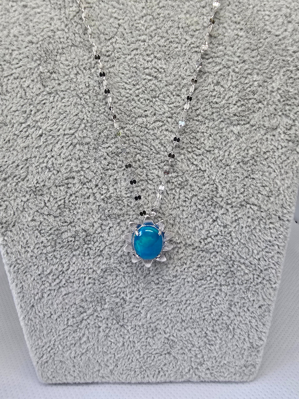 Blue Opal Sun Pendant Necklace – S925 Sterling Silver
