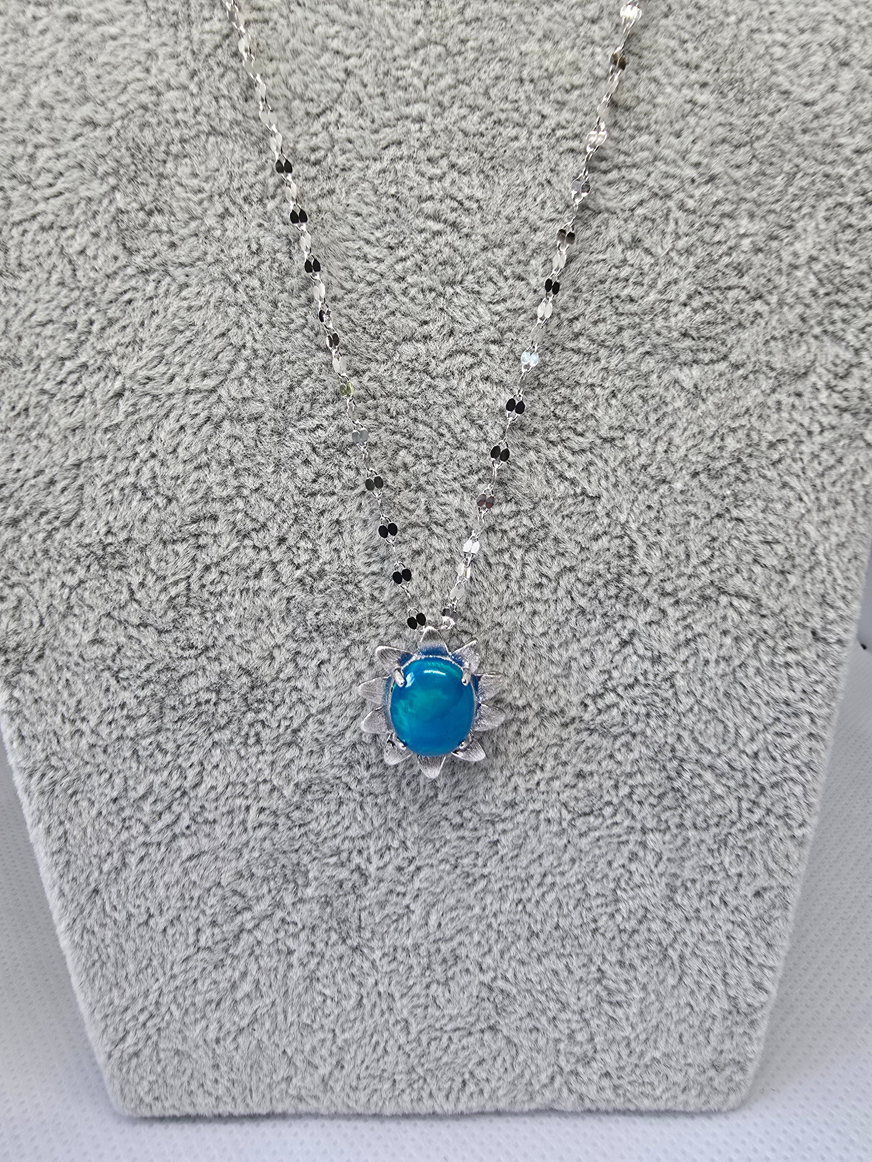 Blue Opal Sun Pendant Necklace – S925 Sterling Silver