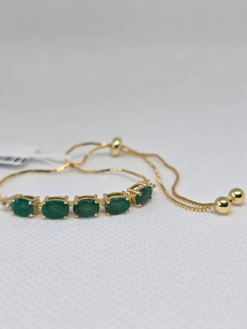 Natural Emerald Five-Stone Adjustable Bracelet – S925 Yellow Gold Plated