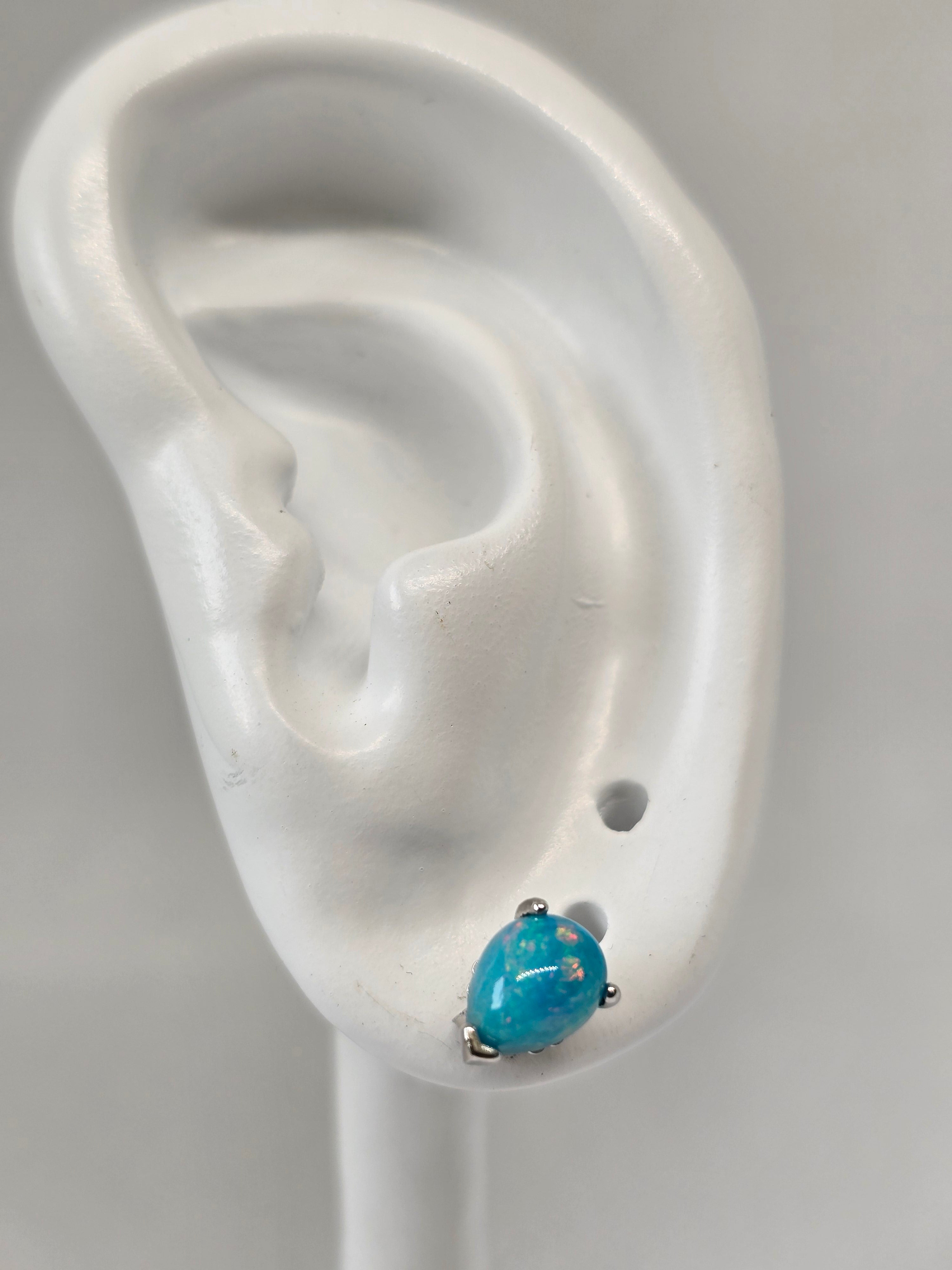 Blue Opal Teardrop Stud Earrings – S925 Sterling Silver
