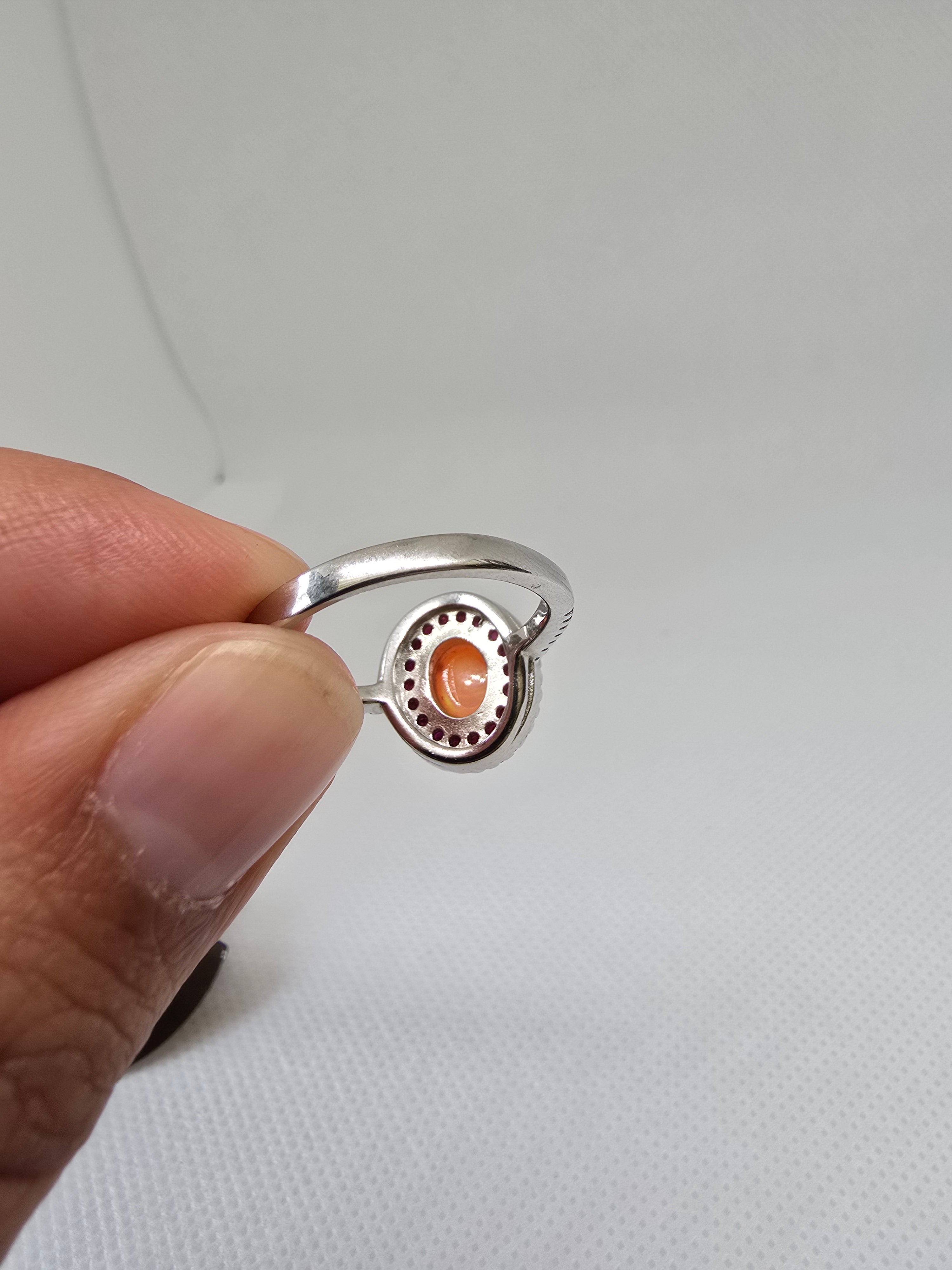 Natural Orange Fire Opal & Ruby Ring S925