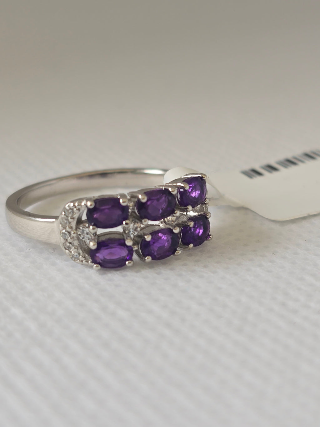 Double Row Amethyst & White Topaz S925 Silver Ring