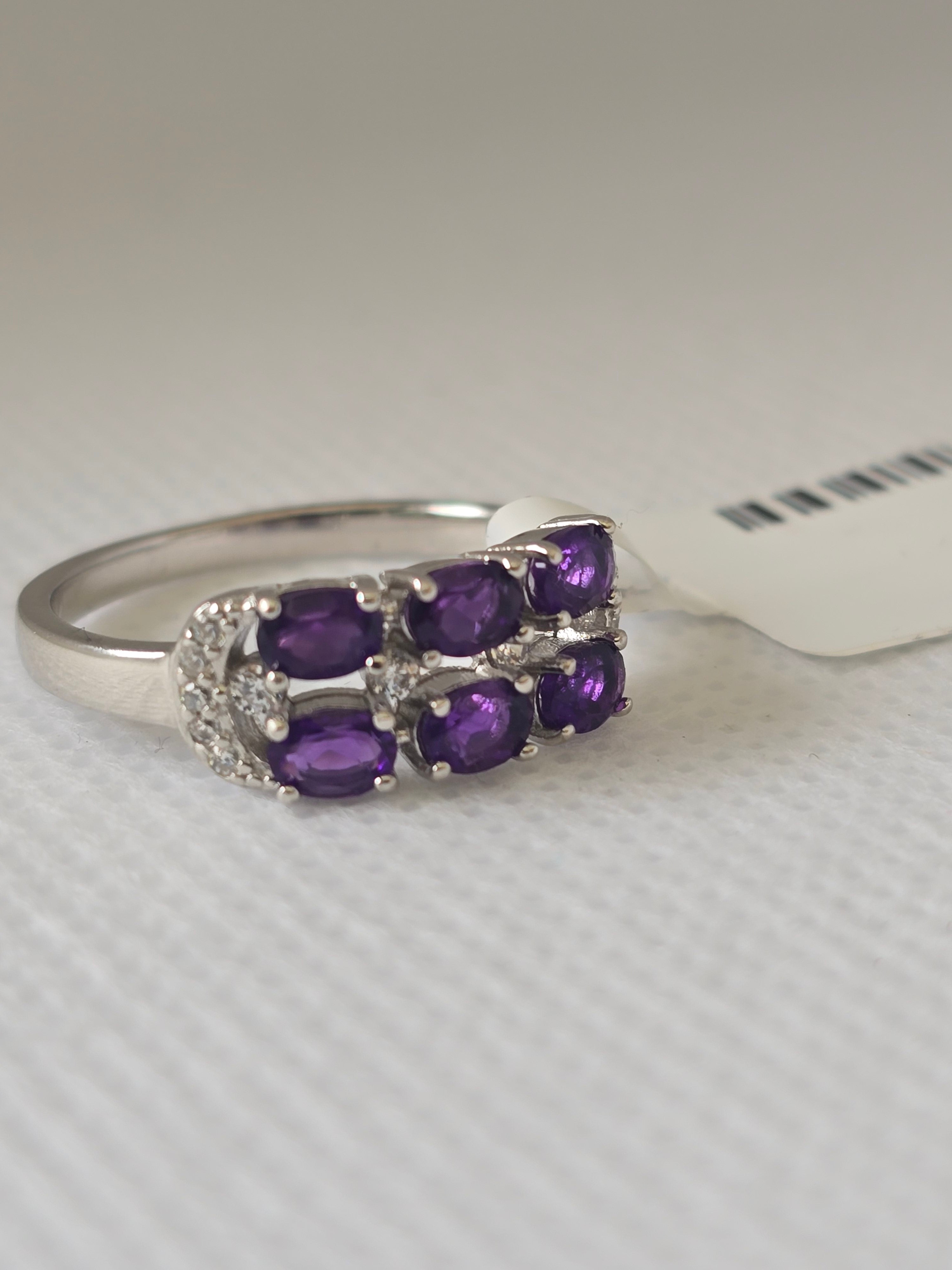 Double Row Amethyst & White Topaz S925 Silver Ring