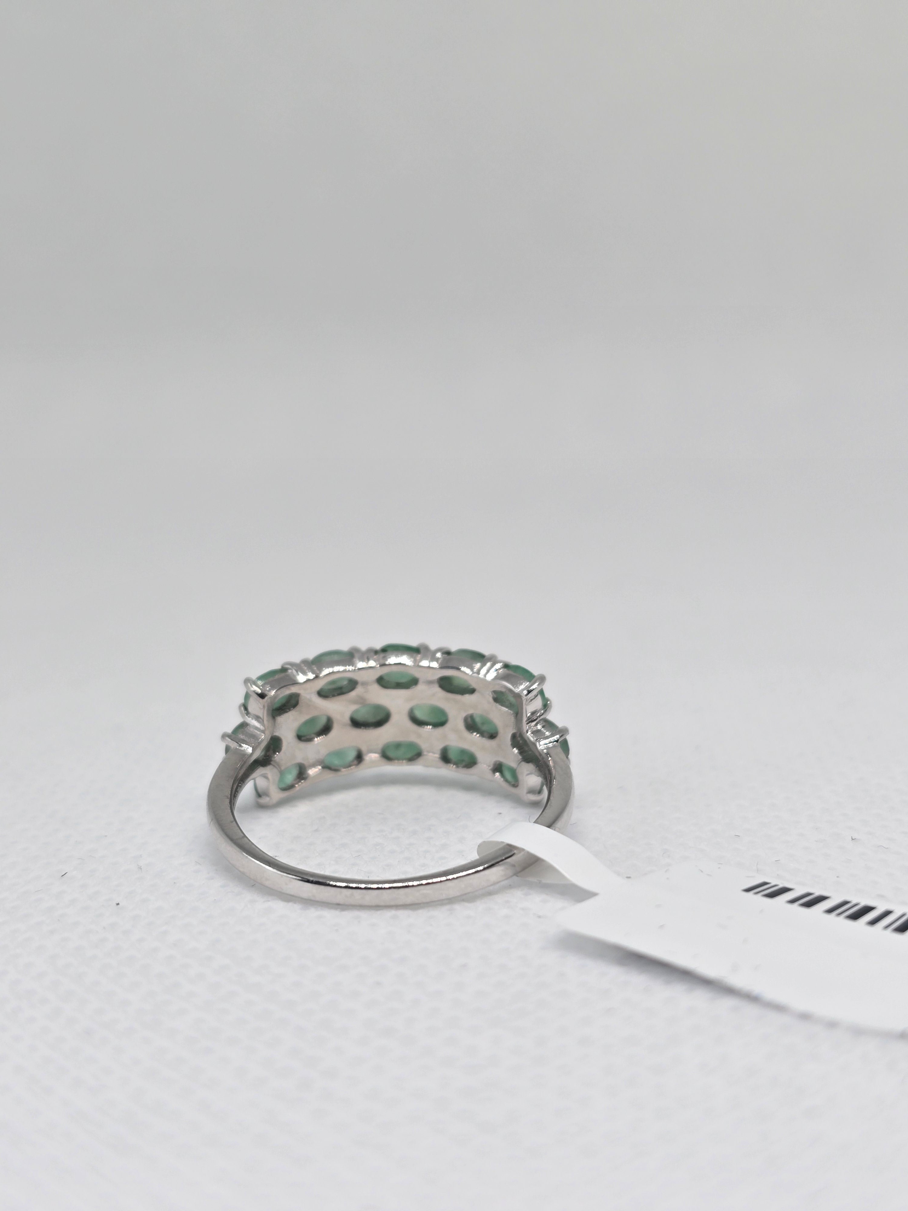 Triple Row Emerald Cabochon Sterling Silver Band Ring