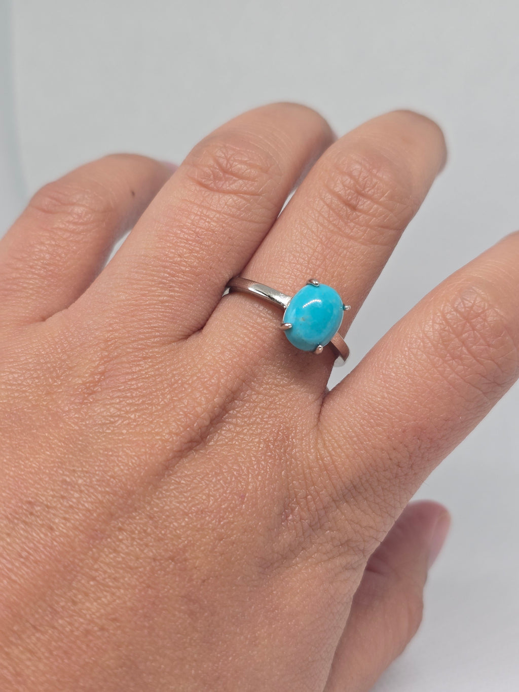 Natural Turquoise Solitaire Ring – S925 Sterling Silver