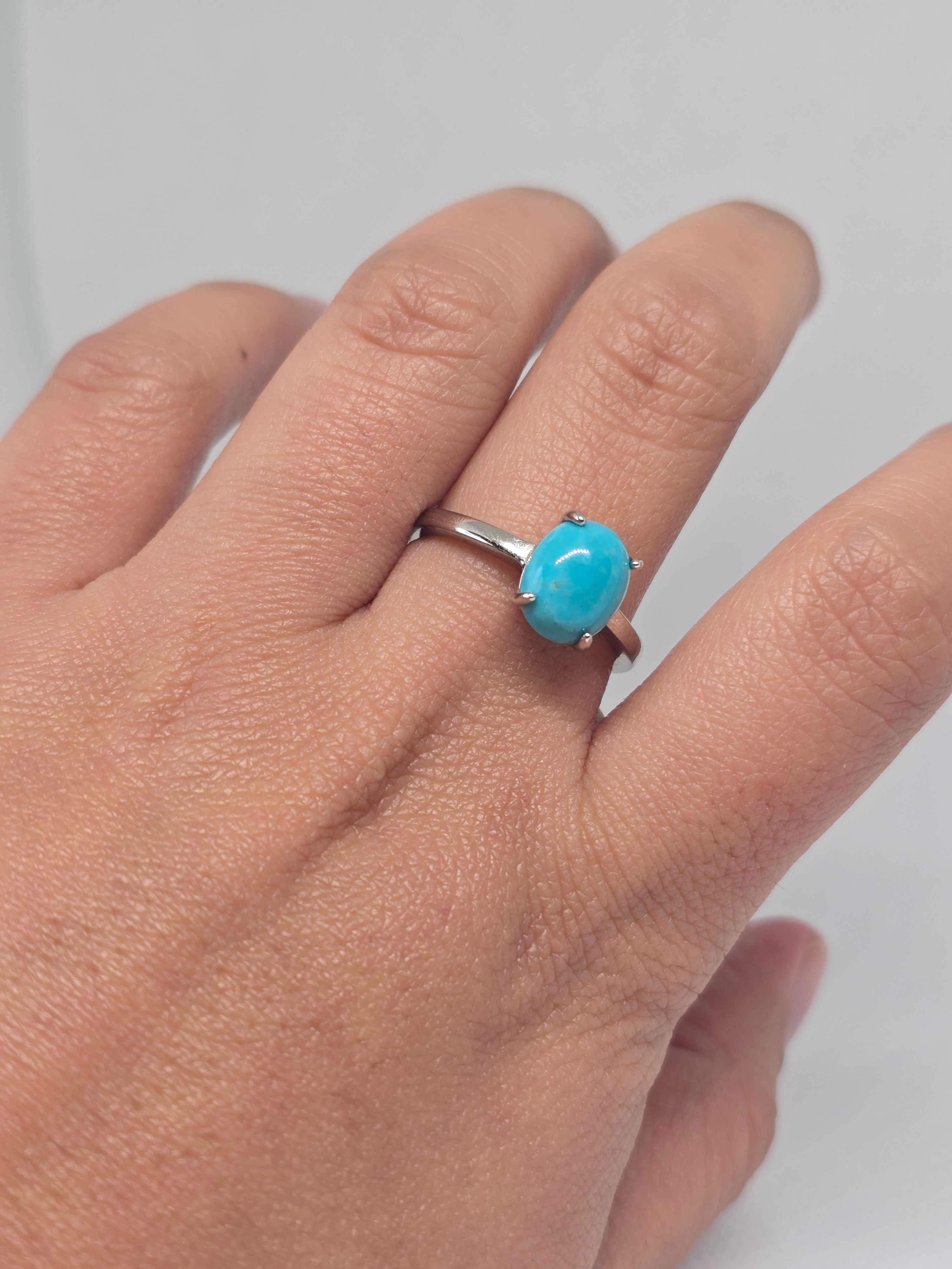 Natural Turquoise Solitaire Ring – S925 Sterling Silver