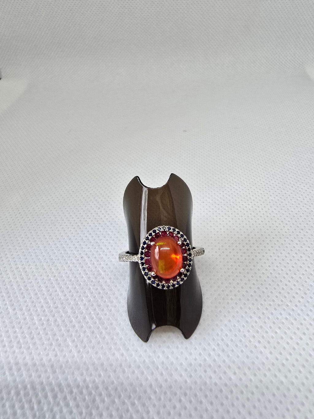 Natural Orange Fire Opal & Ruby Ring S925