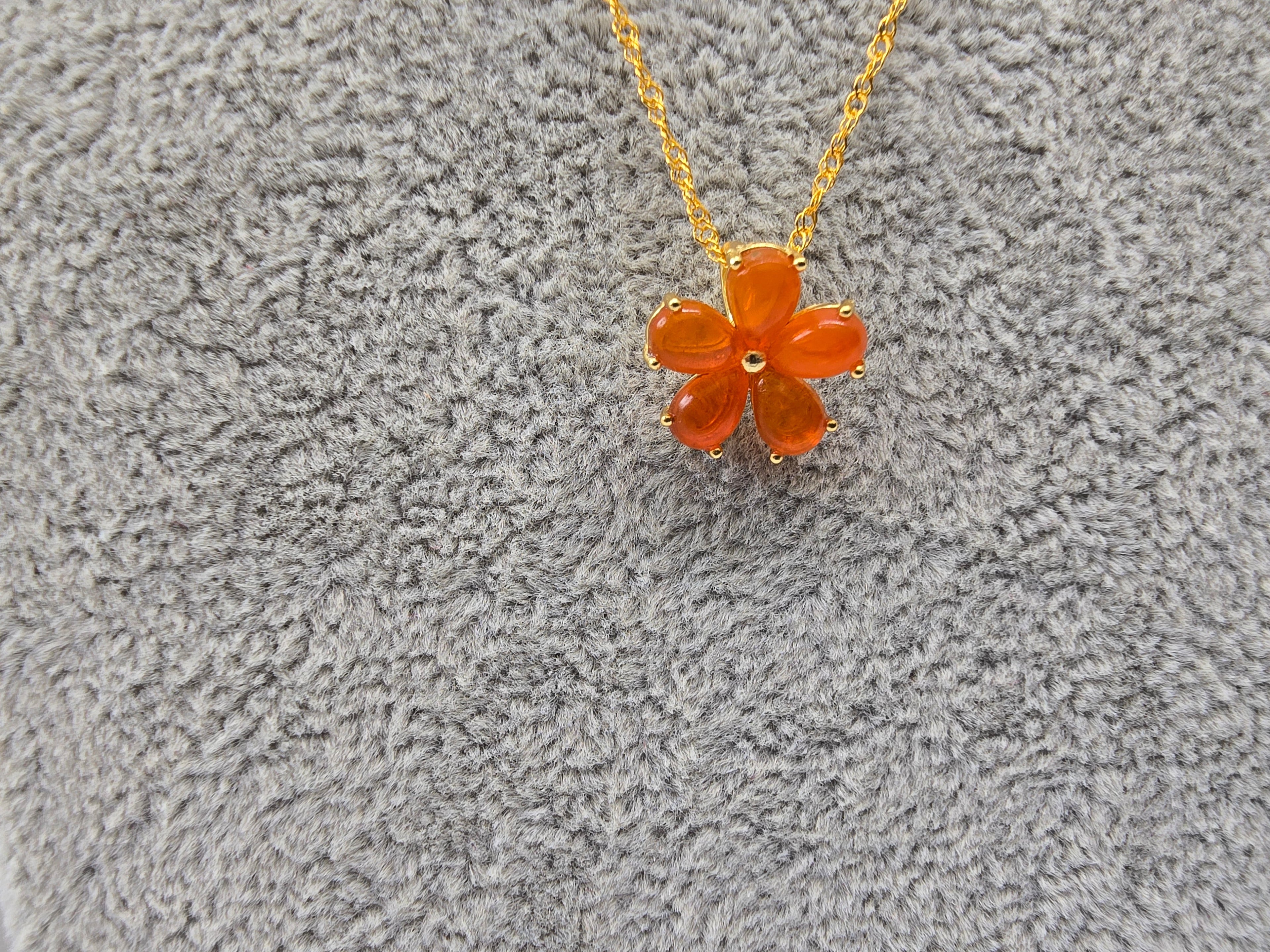 Natural Orange Opal Flower Pendant — S925 Yellow Gold