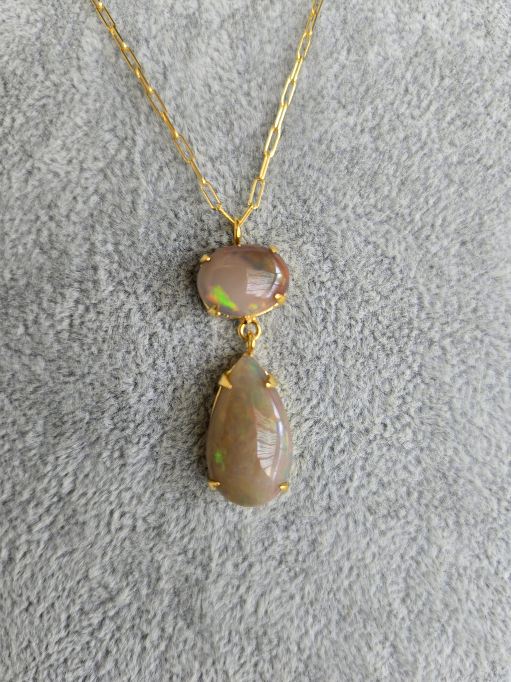Ethiopian Opal Double Drop Necklace | S925 Yellow Gold Setting