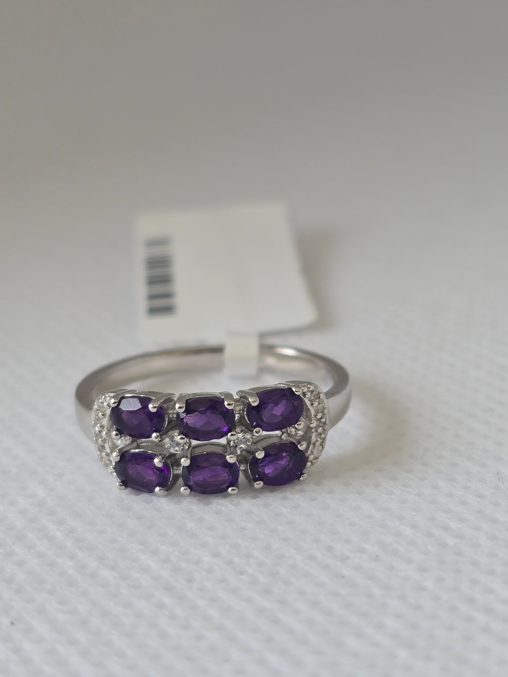 Double Row Amethyst & White Topaz S925 Silver Ring