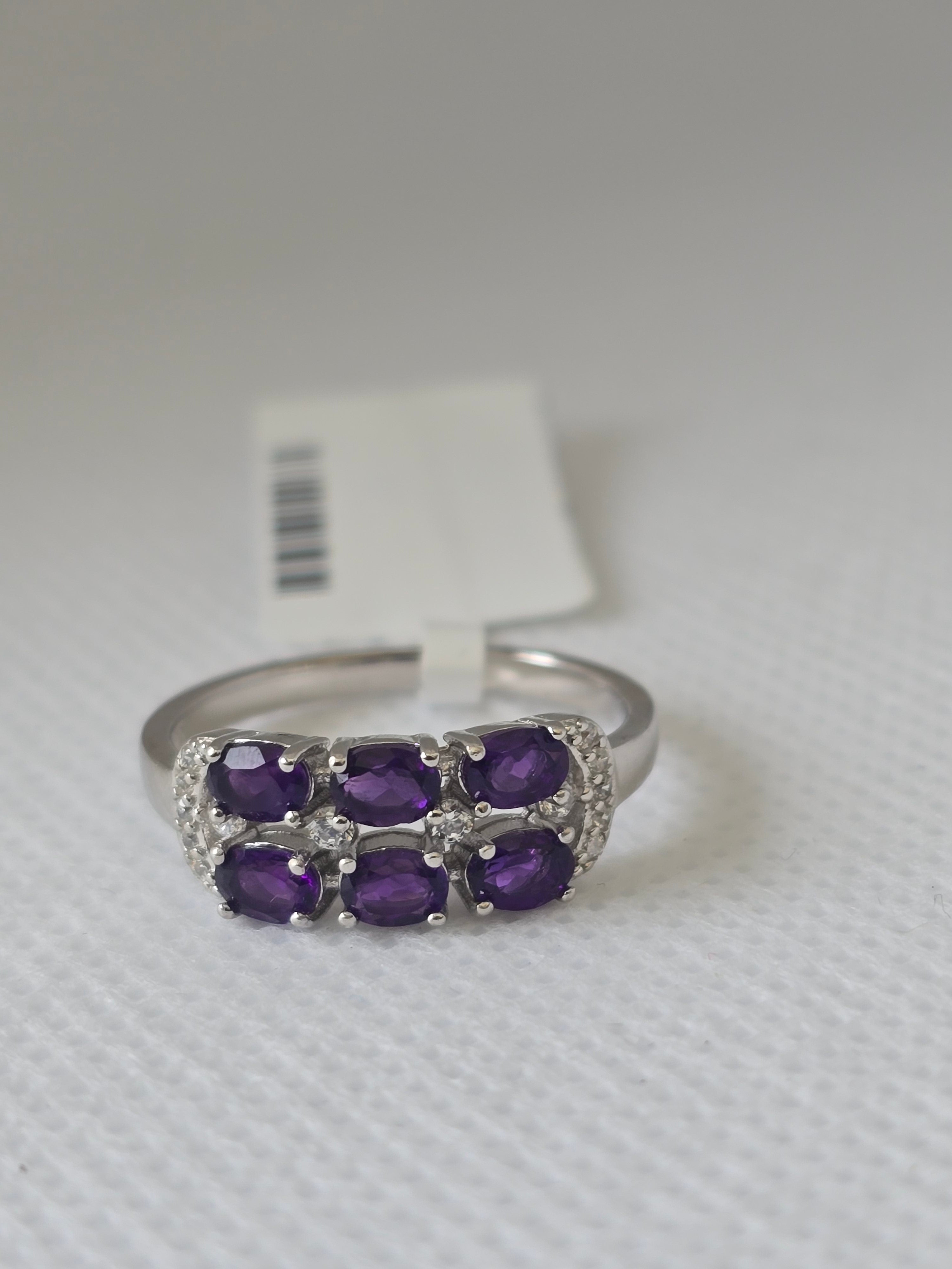 Double Row Amethyst & White Topaz S925 Silver Ring