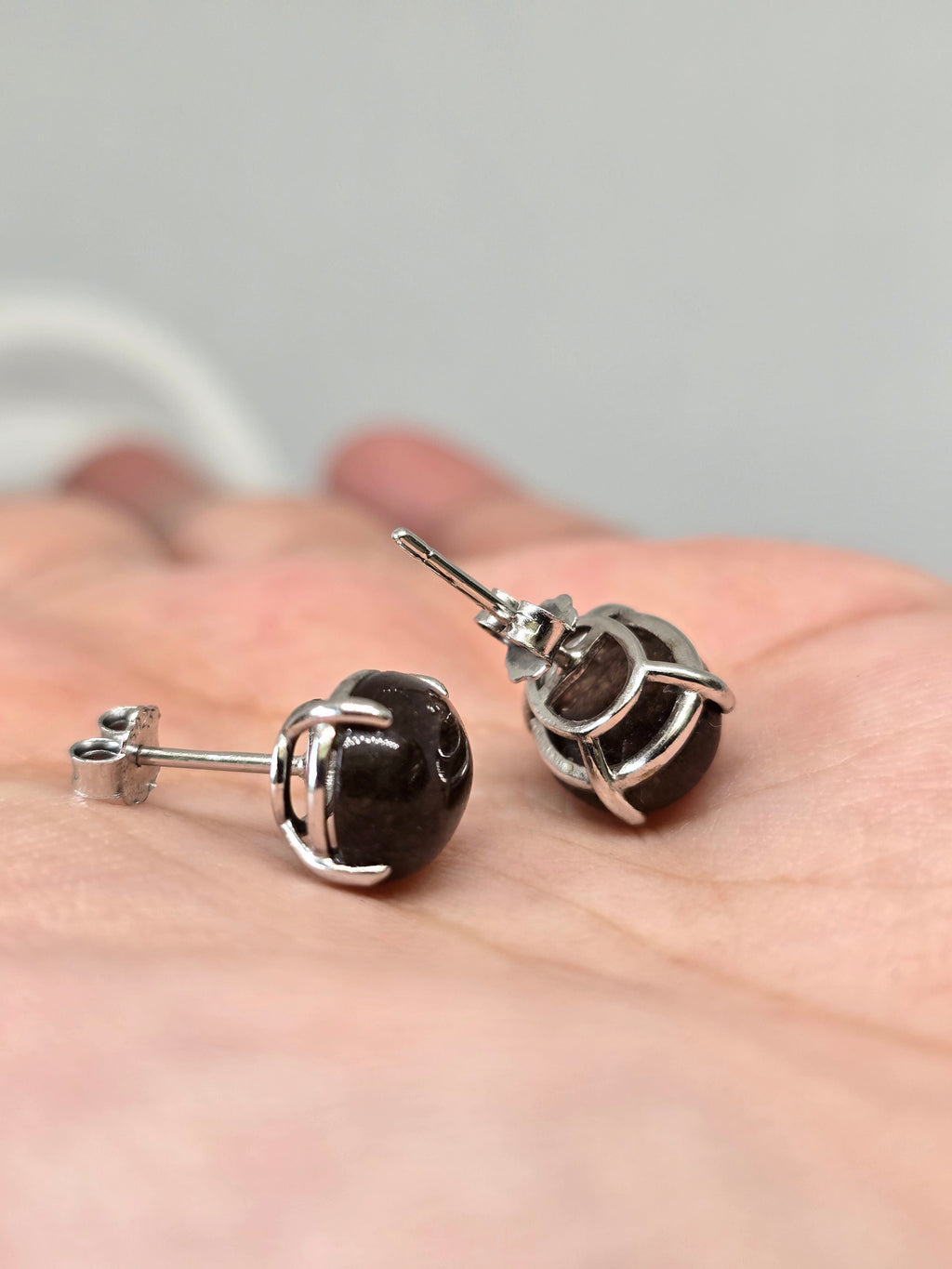 Black Rutile Quartz Stud Earrings – S925 Sterling Silver