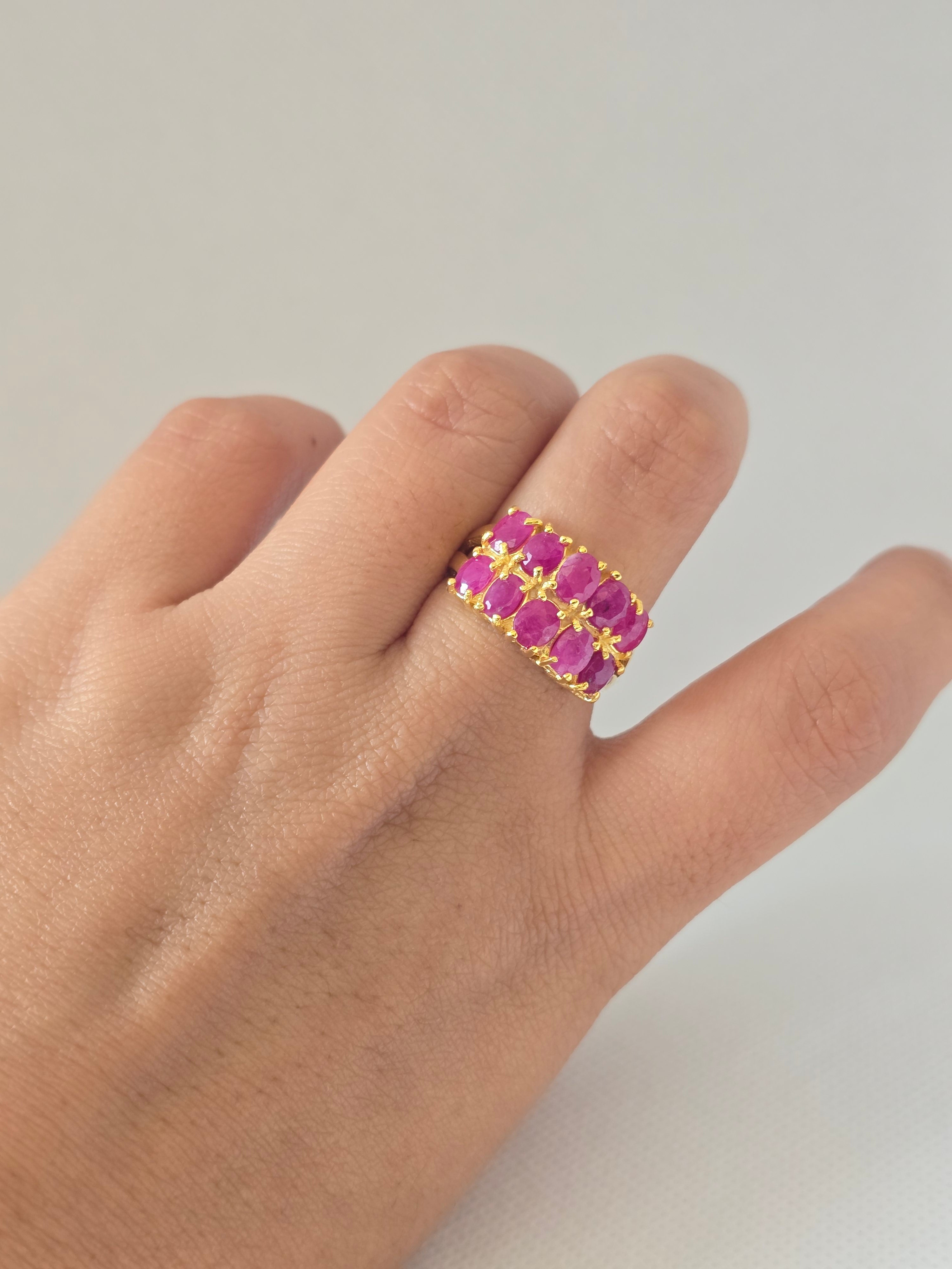 Natural Ruby Double Row Ring – Gold Plated S925