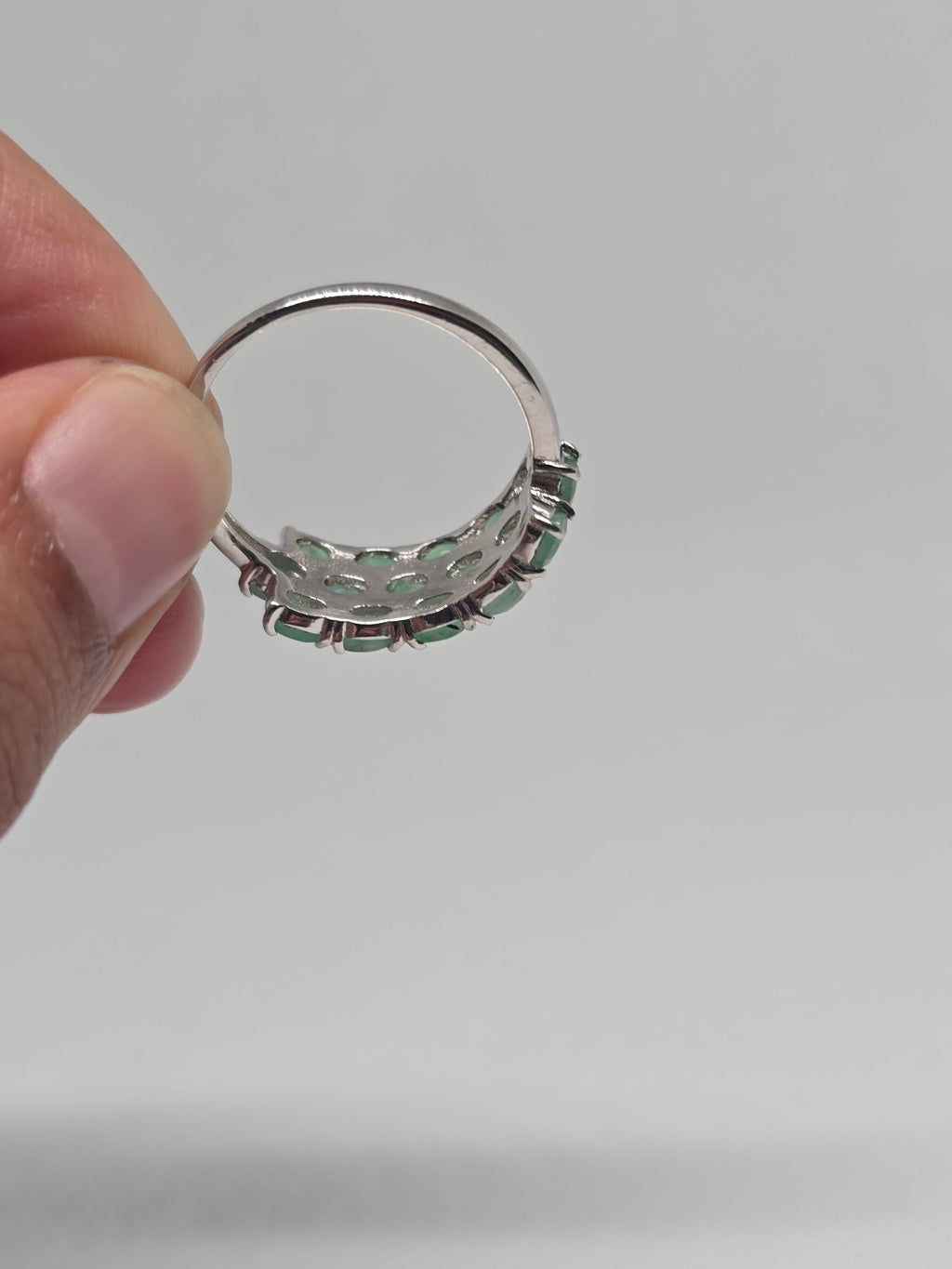 Triple Row Emerald Cabochon Sterling Silver Band Ring
